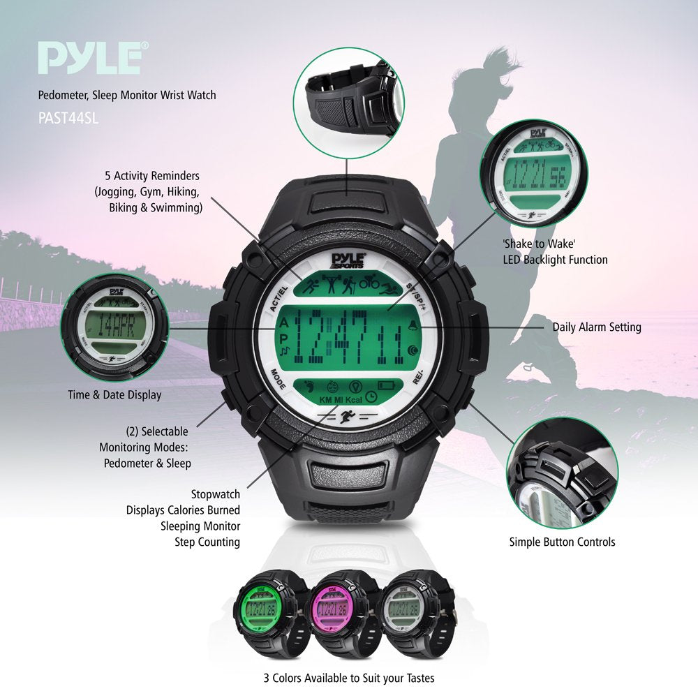 Pyle Digital Multifunction Sports Wrist Watch - Smart Fit Classic Men Women Sport Running Training Fitness Gear Tracker w/ Sleep Monitor, Pedometer, Alarm, Stopwatch, Backlight - Pyle PAST44GN (Green)