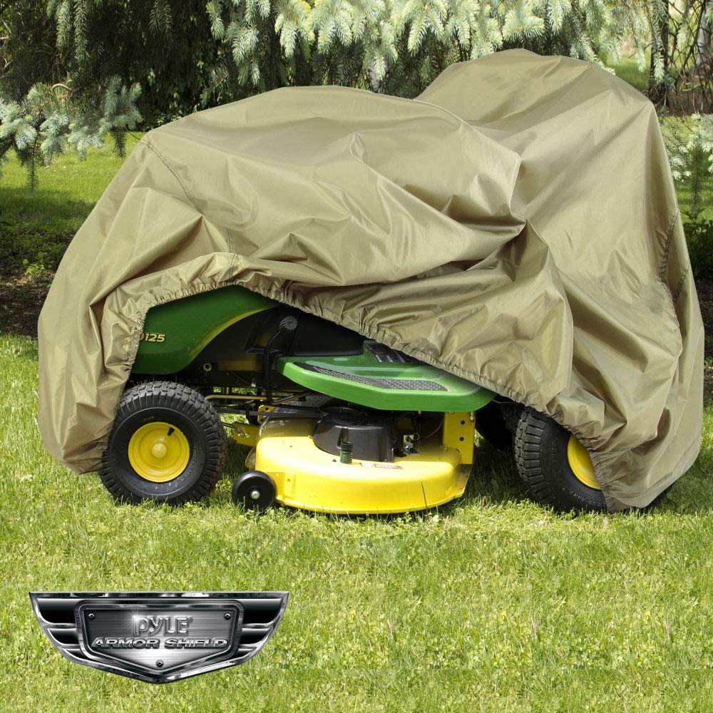 Pyle Universal Lawn Tractor Mower Cover – Waterproof Canvas, All-Weather Protection, Elastic Hem for Snug Fit – Dust & Weather Resistant, Ideal for Indoor/Outdoor Storage, Green