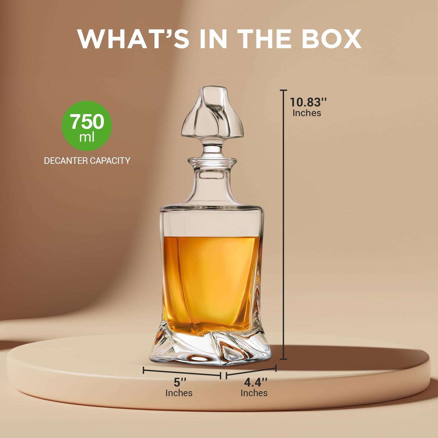 NutriChef Kitchen Whiskey Decanter, Crystal Glass, BPA Free, 750ml Capacity, Thick Bottom, Classic Design, Enhances Taste, Environmentally Friendly, Easy-to-Clean, Set Includes Decanter