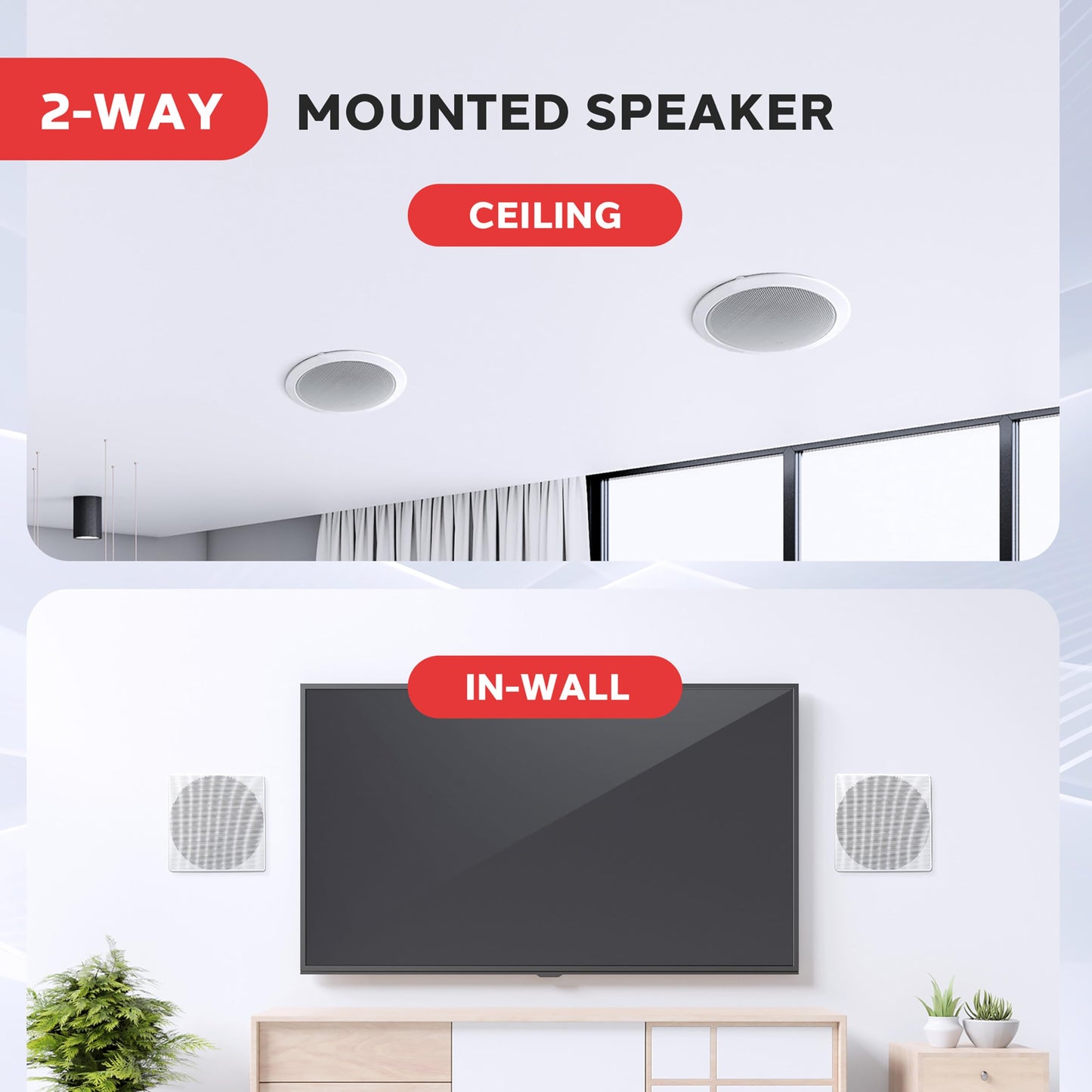 Pyle 8.0" Ceiling Wall Mount Speakers - Pair of 2-Way Full Range Sound Stereo Speaker Audio System Flush Design w/ Electronic Crossover Network 40Hz-20kHz Frequency Response & 250 Watts Peak - PDIC86