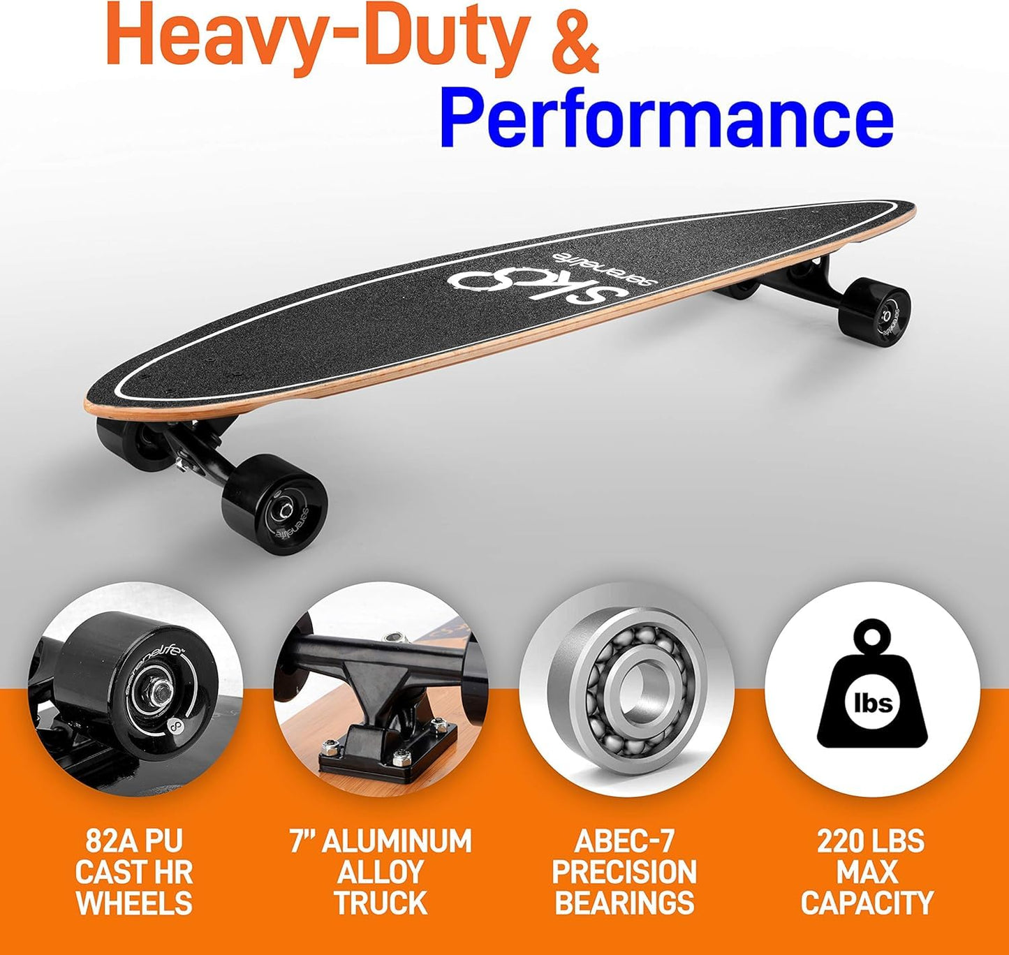 SereneLife Complete Standard Skateboard Mini Cruiser - 8 Ply Canadian & Bamboo Maple Deck Complete Flat Concave Skate Board W/ 7" Aluminum Trucks - for Kids, Teens, Adults - SereneLife SL7SBBK (Black)