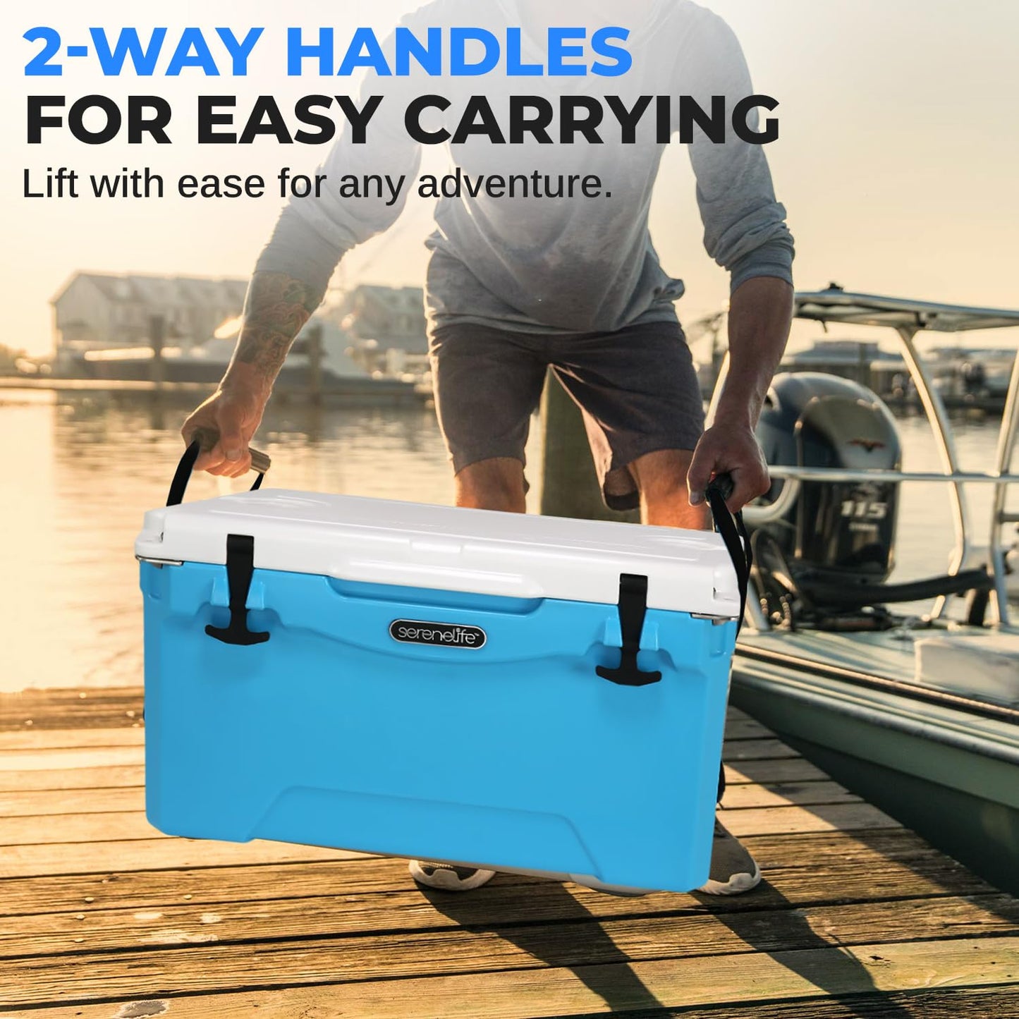 SereneLife Ultra-Tough 50 Quart Rotomolded Cooler Box, Holds Upto 64 Cans, Keeps Ice Up to 5 Days, Heavy-Duty Insulated Portable Ice Chest Box, Ideal for Camping, Beach, and Outdoor Adventures