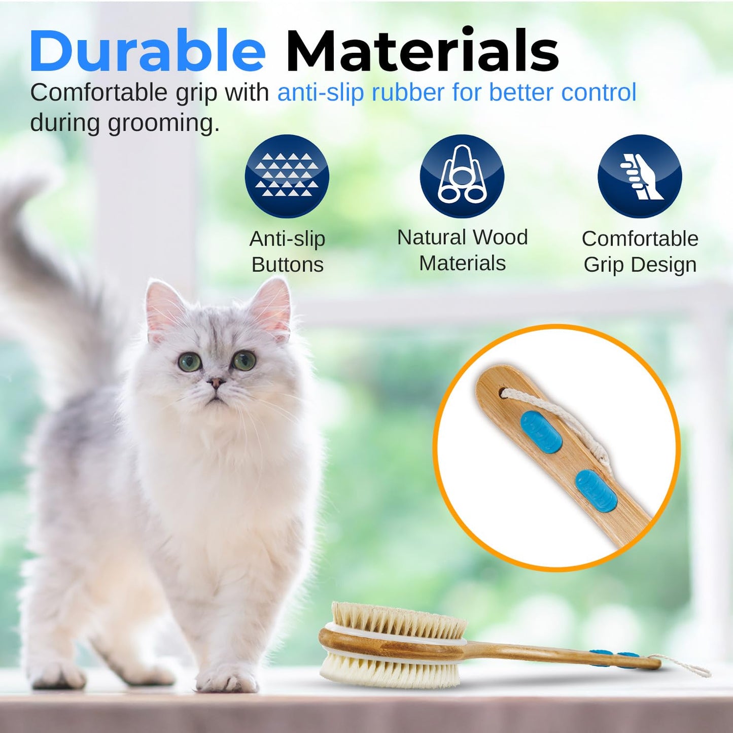 SereneLife Double-Sided Cat and Dog Brush, Pet Grooming Brush with Wooden Handle, Skin-Friendly Pin Brush & Bristle Comb with Massage Particles, 2-in-1 Hair Removal Tool, 17.32"x2.16"x2.36" Inch