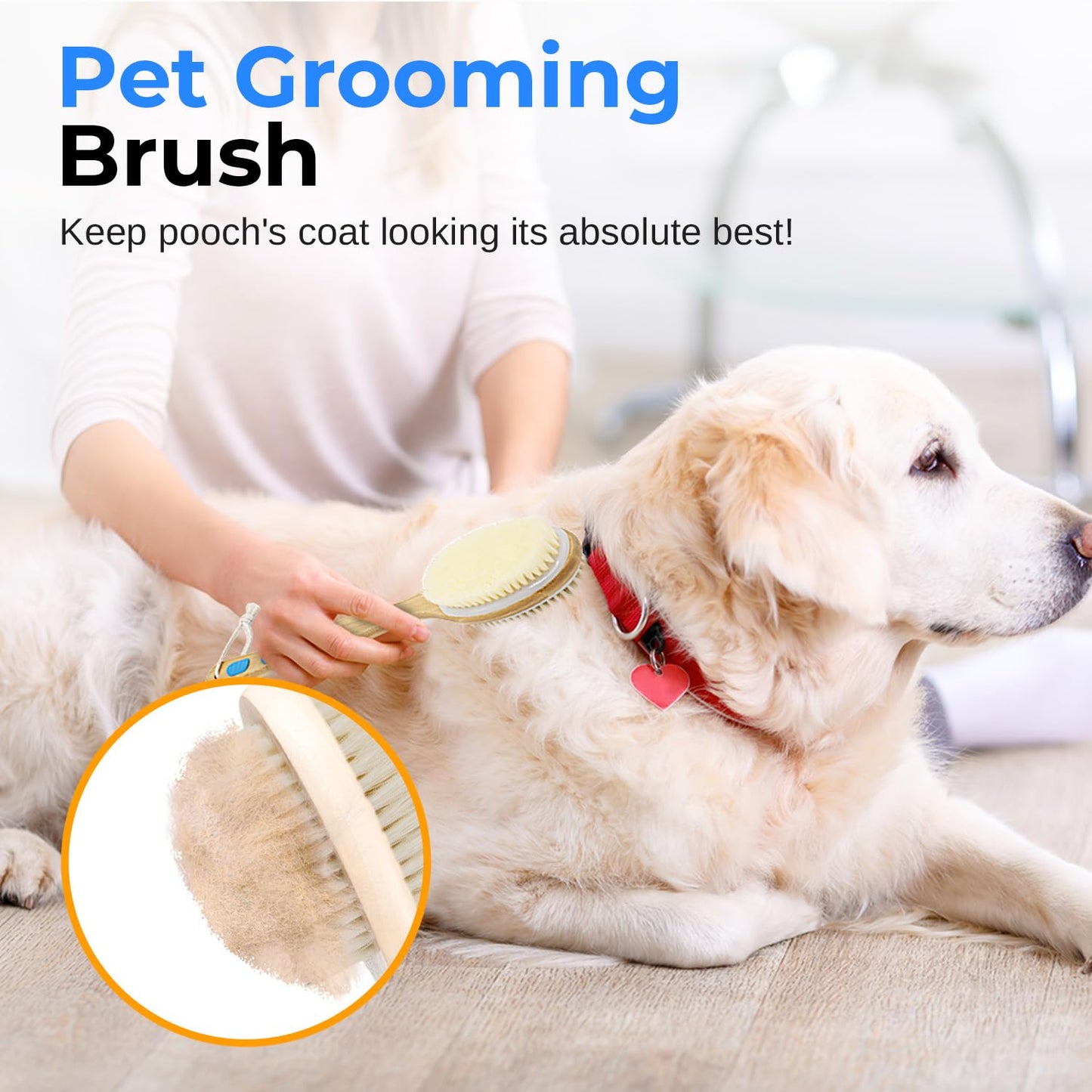 SereneLife Double-Sided Cat and Dog Brush, Pet Grooming Brush with Wooden Handle, Skin-Friendly Pin Brush & Bristle Comb with Massage Particles, 2-in-1 Hair Removal Tool, 17.32"x2.16"x2.36" Inch