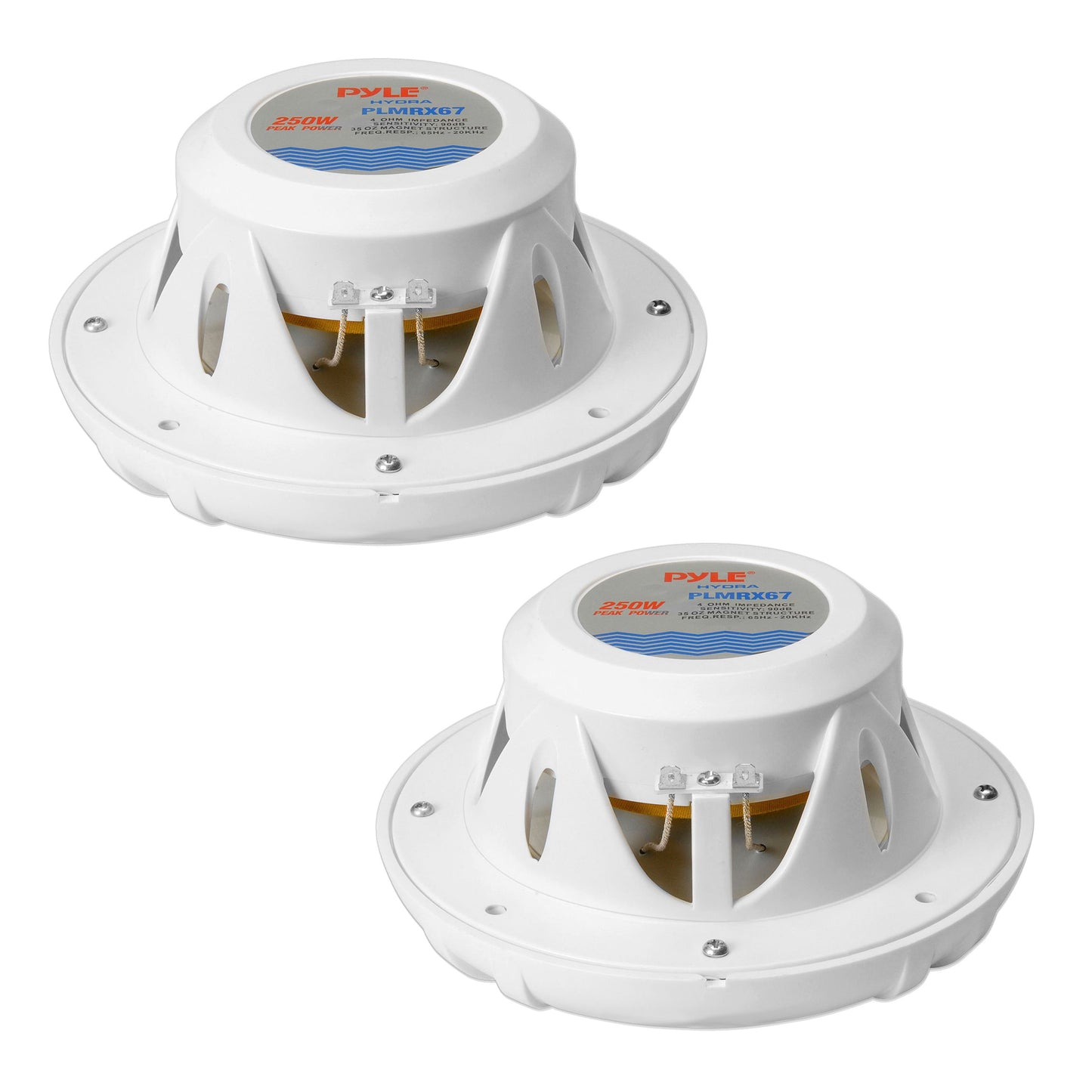 Pyle 250 Watt Marine Speaker System - Water Resistant Dual 2 Way 6.5 Inch Outdoor Stereo Audio Sound Speakers w/ 65Hz-20kHz Frequency Response, Heavy Duty 35oz Magnet Structure - Pyle PLMRX67 (White)