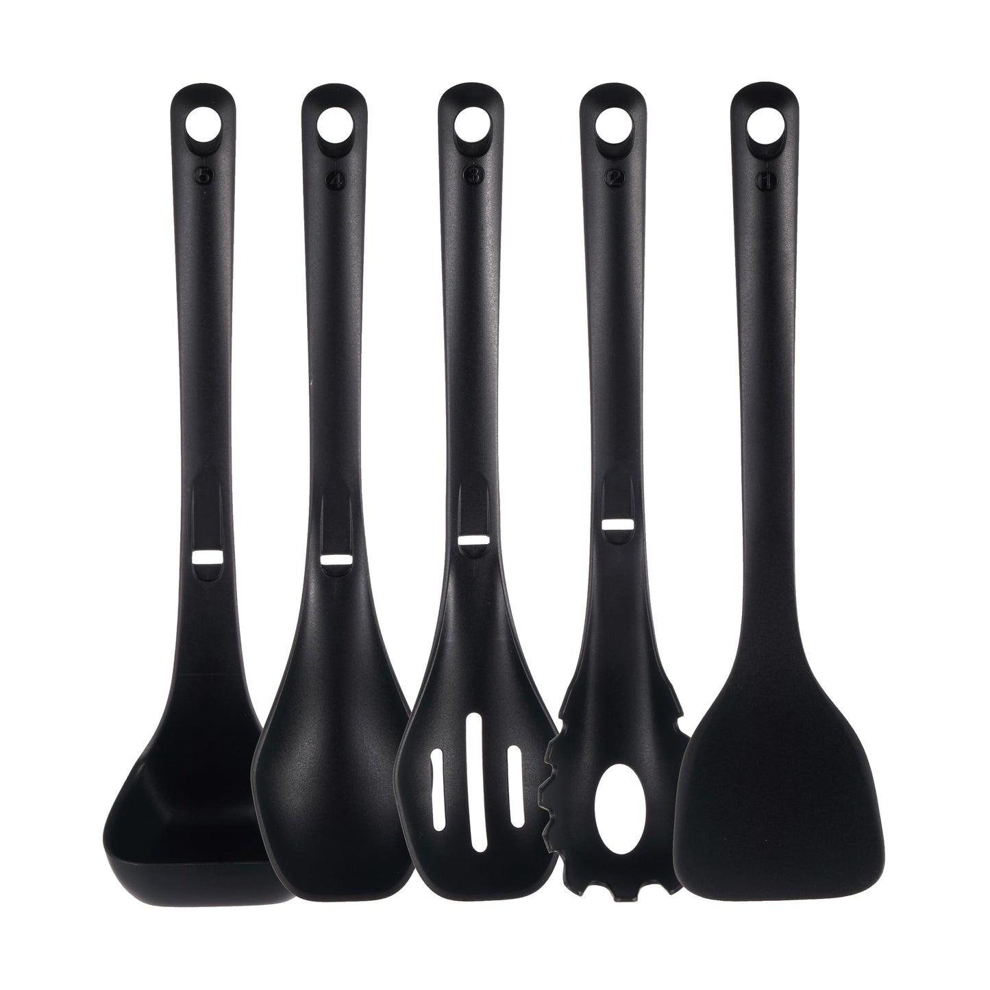 NutriChef Kitchen Cooking Utensils Set - Includes Solid Spatula, Pasta Fork, Solid Spoon, Slotted Spoon & Tool Seat, Works with Model: NCCWSTKBLK (Black)
