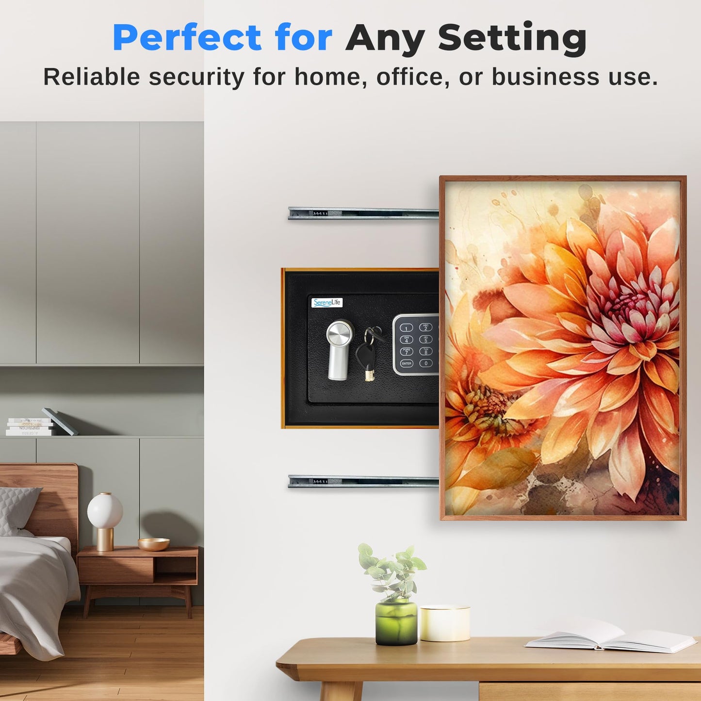 SereneLife Premium Steel Digital Safe Box - 9.1" x 6.7" x 6.7" | Secure Storage for Cash, Firearms, Jewelry & More | Great For Hotels, Cabinets & Home Use | Electronic & Mechanical Access - 2 Keys