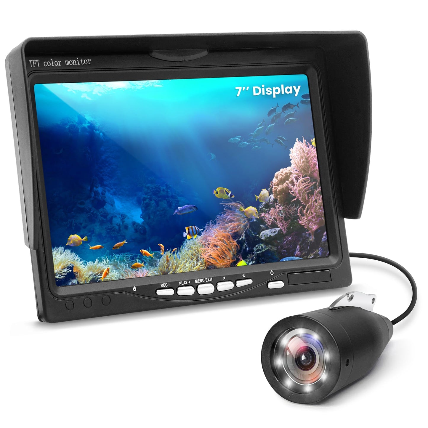 Pyle Underwater Fishing Camera, 7 Inch LCD and Upgraded HD Lens for Ice Lake Boat Kayak Fishing, Waterproof Fishing Camera with Infrared Night Vision Light, Portable Beginner Fish Finder