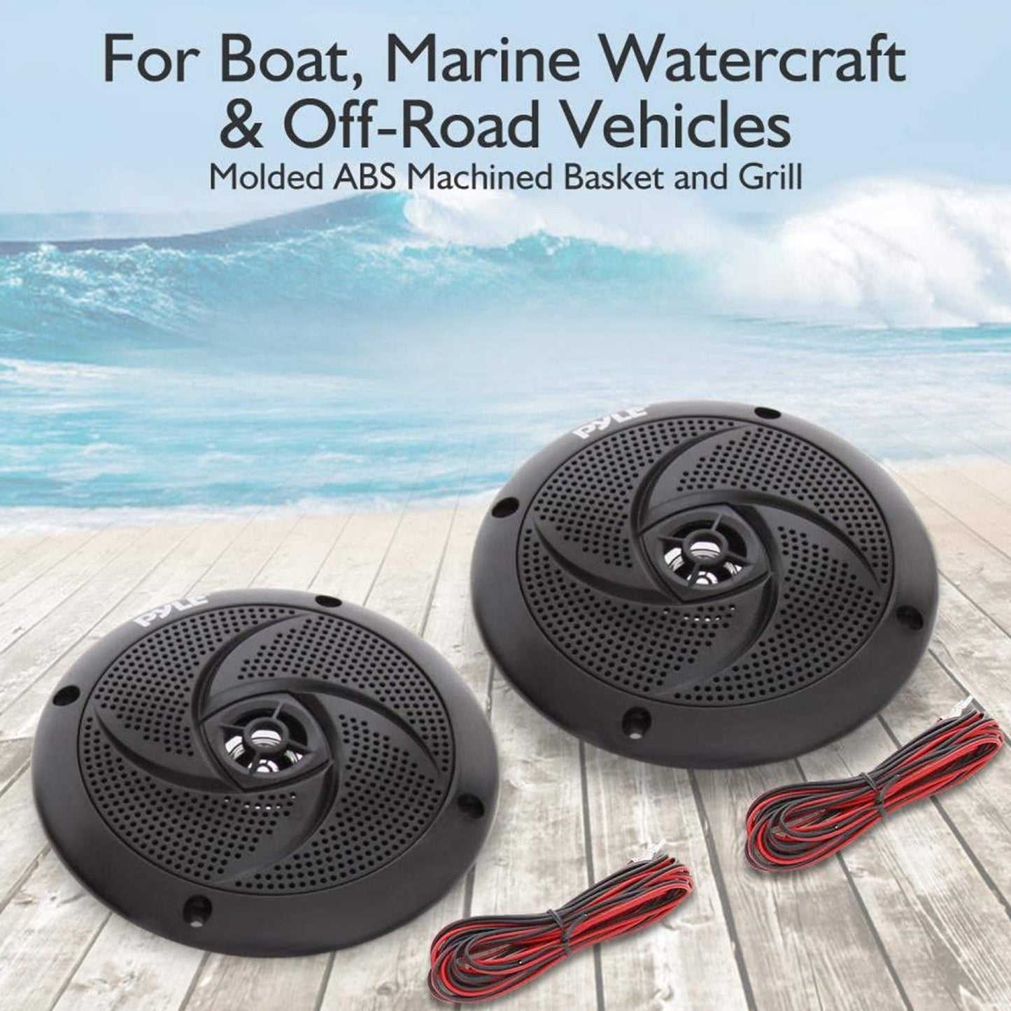 Pyle PLMRS5B 5.25 Inch 180 Watt Waterproof Weather Resistant Outdoor Rated Low Profile Slim Style Marine Speakers, Black (2 Pack)