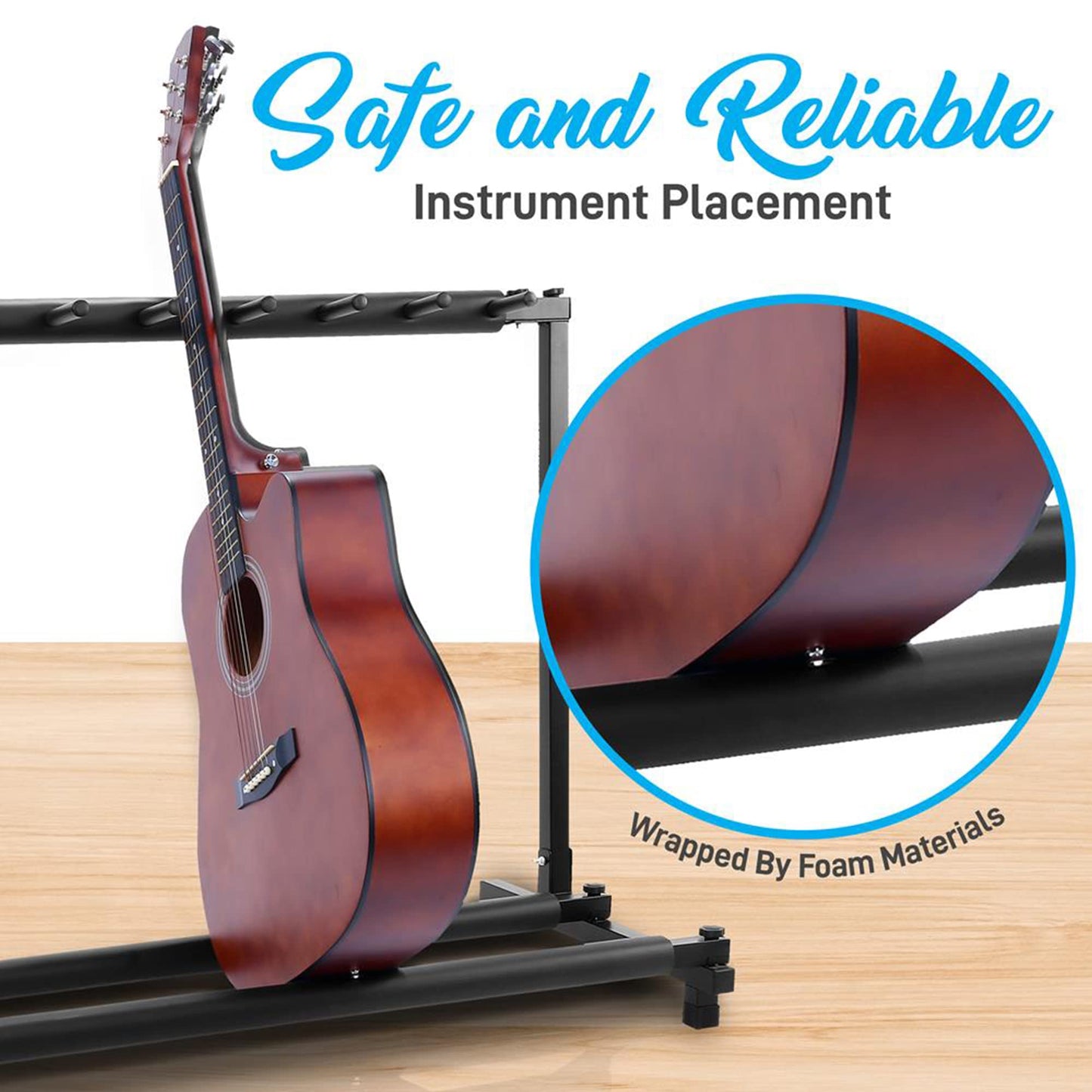 PYLE Guitar Rack – 9 Space Foldable Guitar Stand, Universal Portable & Collapsible Multi Guitar Holder, Easy Storage Guitar Support, Securely Holds Multiple Guitars- Acoustic, Electric, & Bass Guitars
