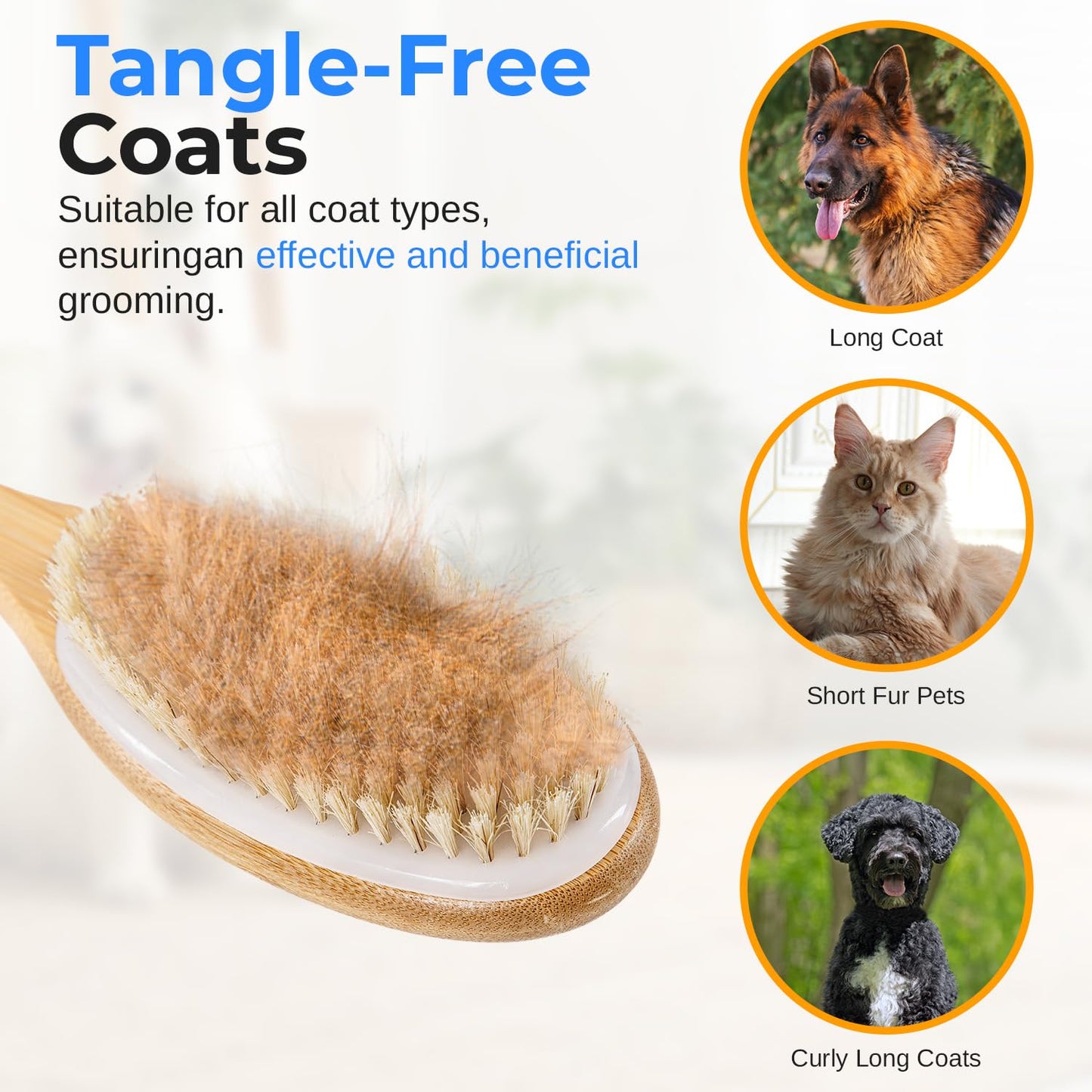SereneLife Double-Sided Cat and Dog Brush, Pet Grooming Brush with Wooden Handle, Skin-Friendly Pin Brush & Bristle Comb with Massage Particles, 2-in-1 Hair Removal Tool, 17.32"x2.16"x2.36" Inch