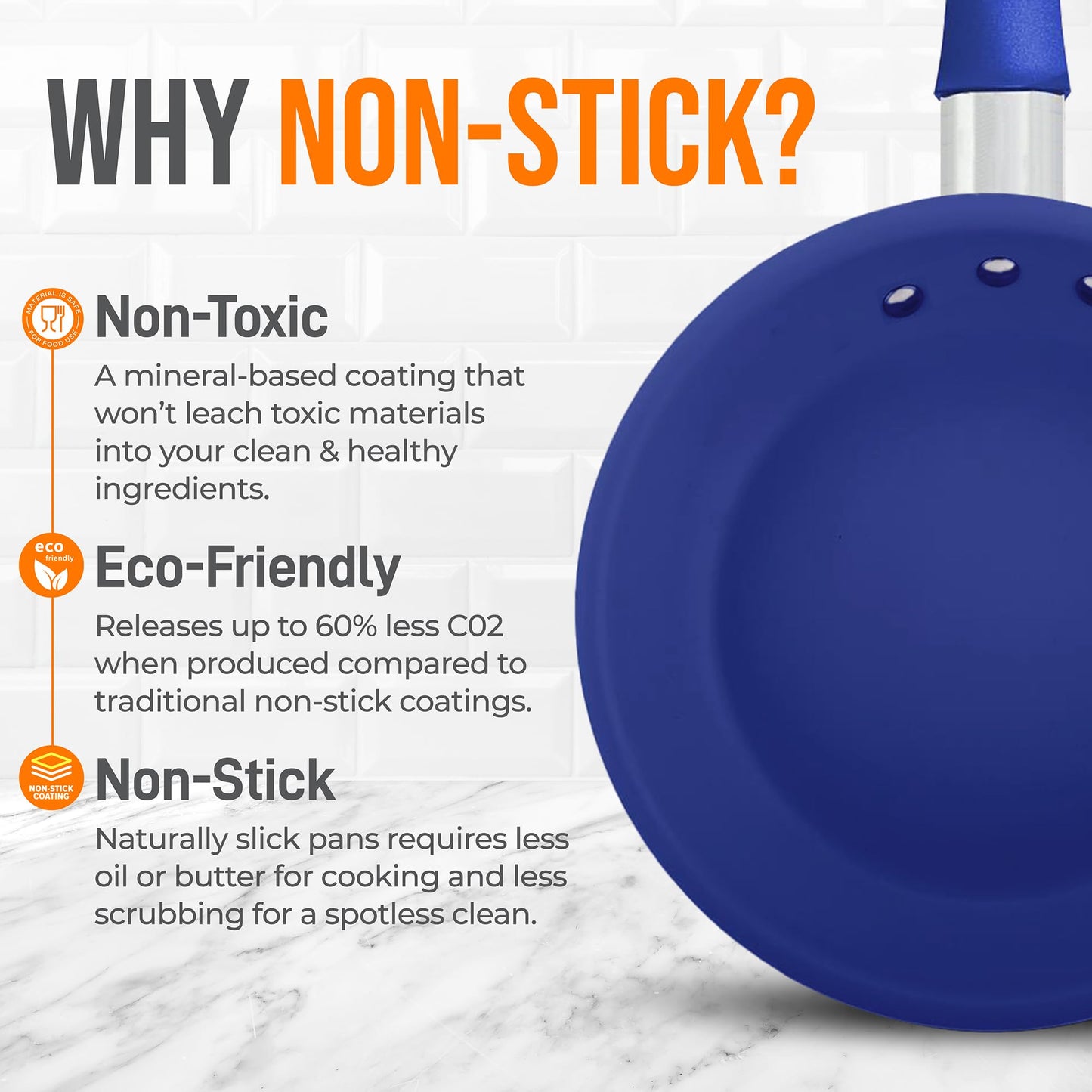 NutriChef 8" Fry Pan With Lid - Small Skillet Nonstick Frying Pan With Lid, Silicone Handle, Ceramic Coating, Blue Silicone Handle, Stain-Resistant And Easy To Clean, Professional Home Cookware