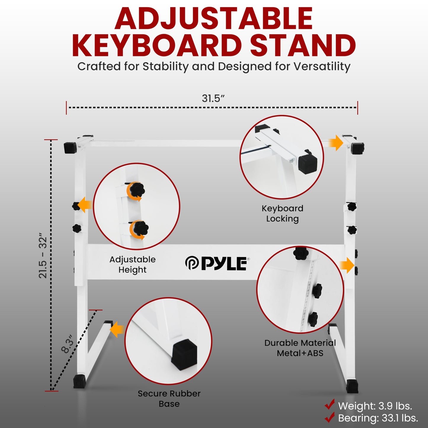Pyle Heavy-Duty Electric Keyboard Accessories, E Piano Equipment Pack Includes Height Adjustable Z Shape Keyboard Stand, Keyboard Stool, Microphone Stand, Headset, and Sustain Pedal, White