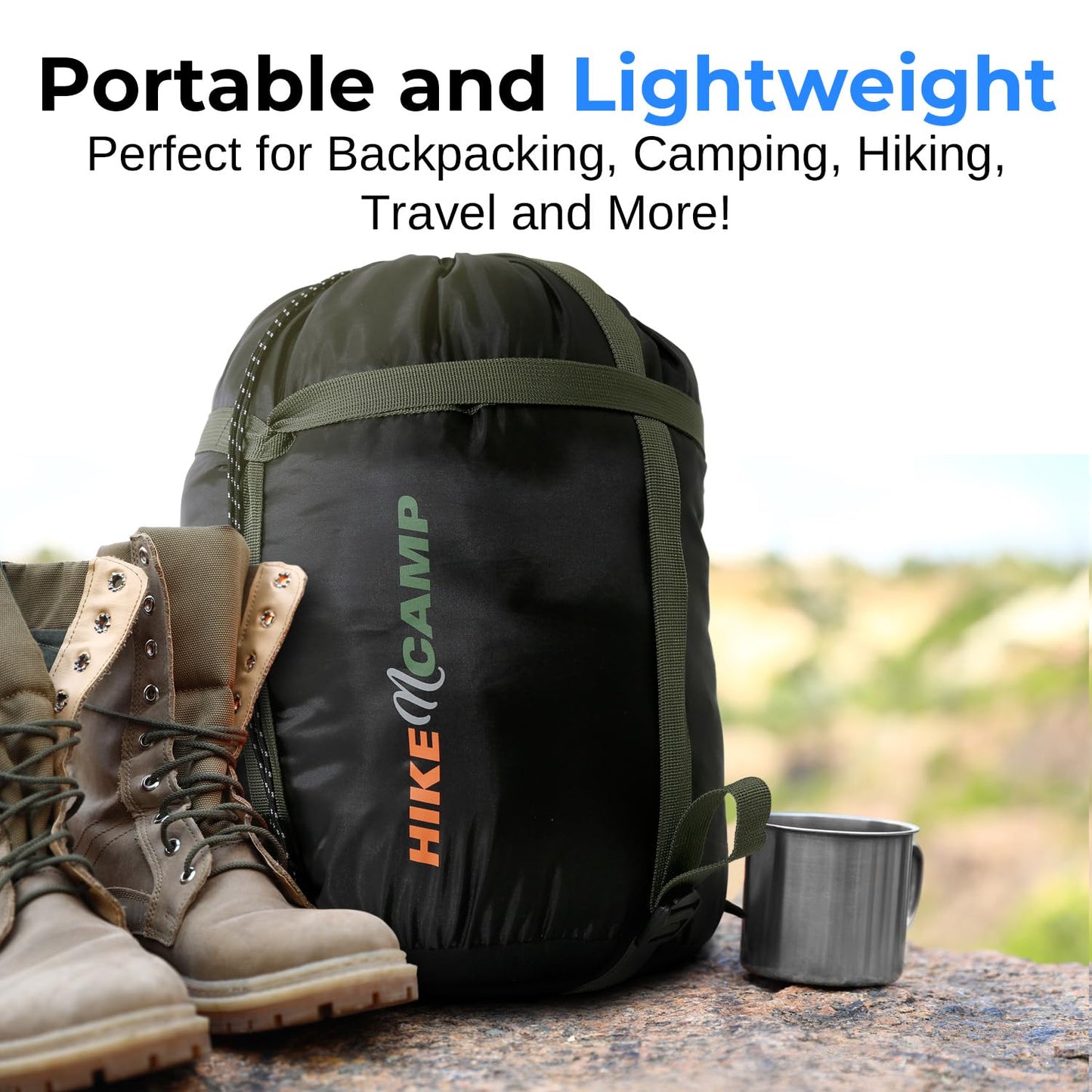 SereneLife Mummy Sleeping Bag with Travel Pillow – Lightweight 4-Season Sleeping Bag for Adults & Kids, Compact Compression Sack, 210T Waterproof Shell, Washable, for Camping, Hiking, Outdoor Use