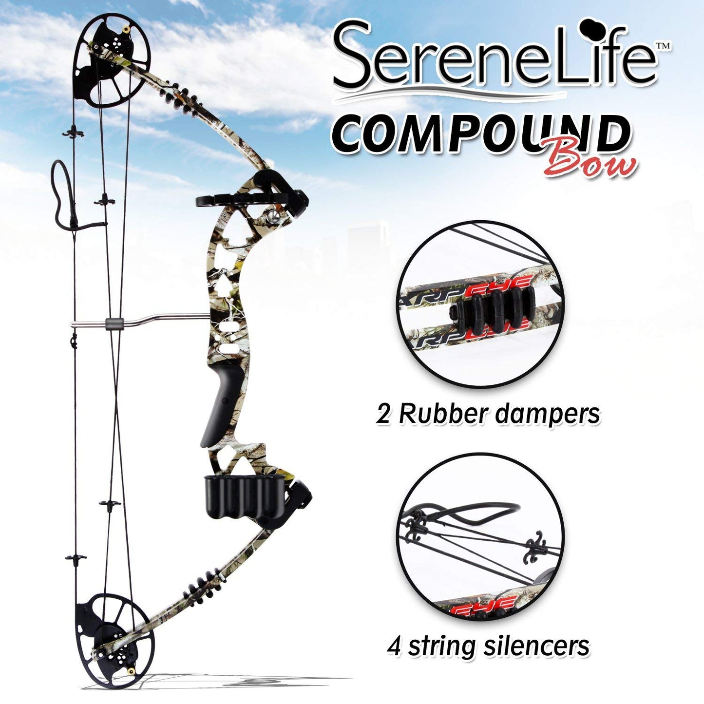 SereneLife Compound Bow, Adjustable Draw Weight 30-70 lbs with Max Speed 320 fps - Right Handed (SLCOMB10),Black