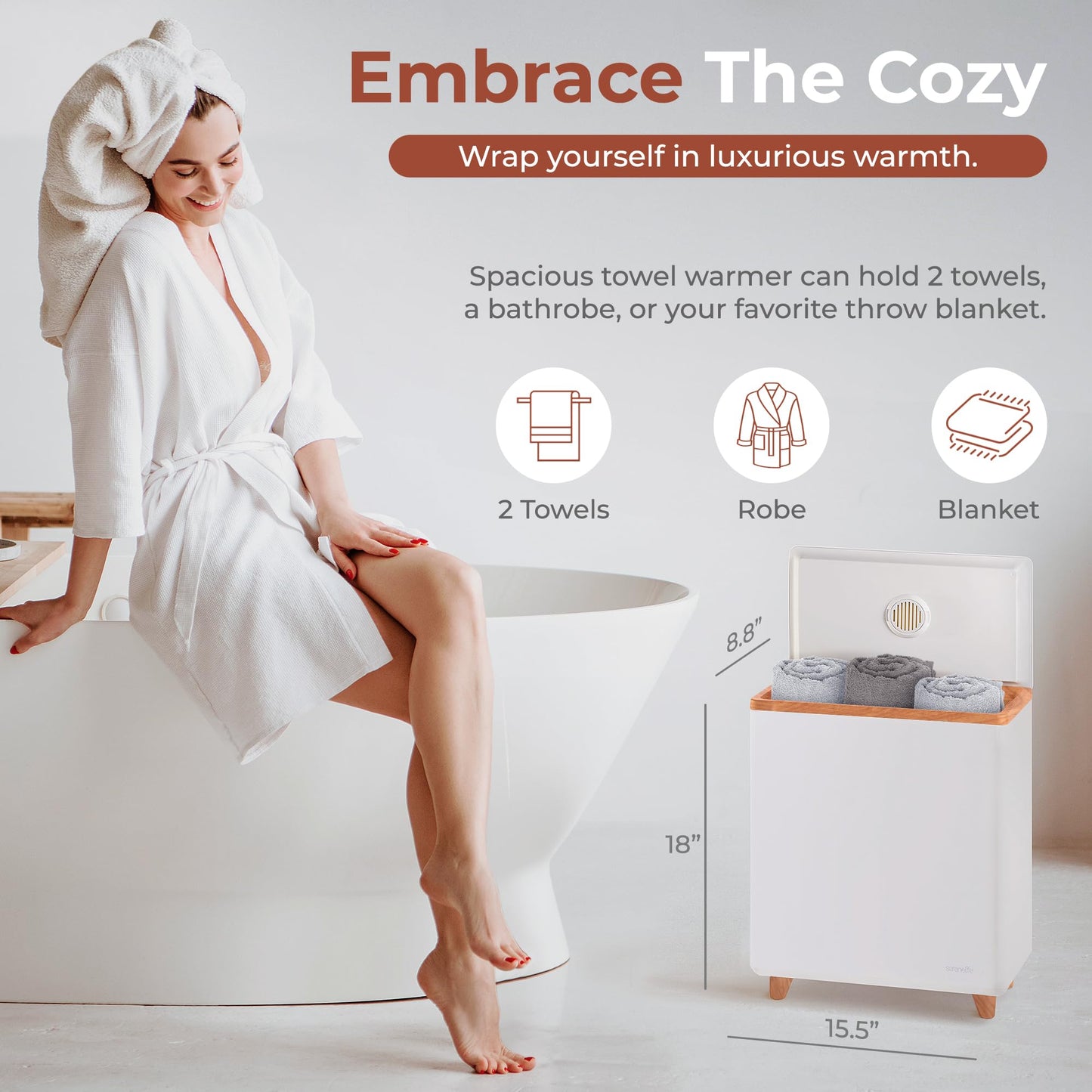 SereneLife Luxury Rectangle Towel Warmer - Spa & Bathroom Heater with Custom Fragrance, Auto Shut-Off, Fits 2 large Towels, Blankets, Bathrobes, PJ's - Perfect Gift for Him & Her (Natural Wood)