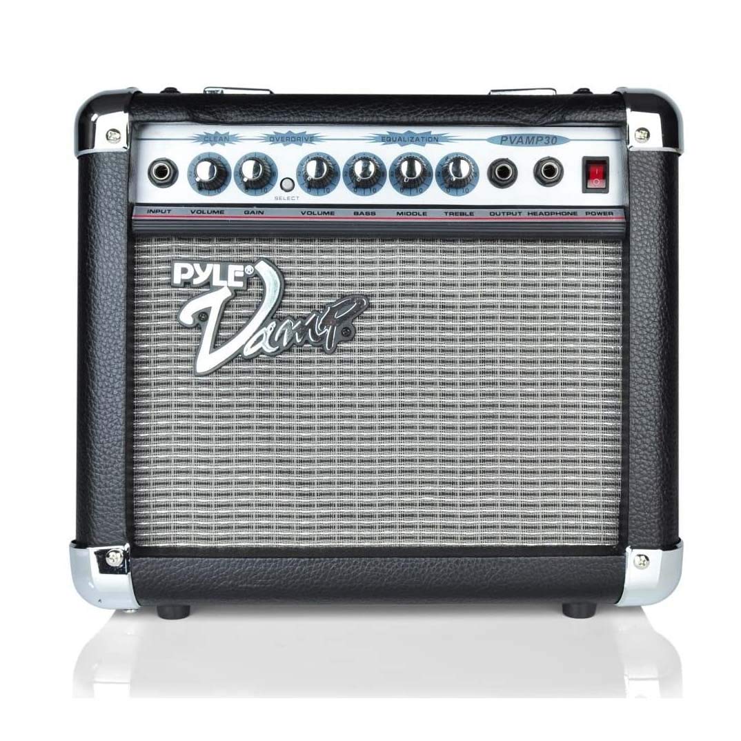 Pyle 30 Watt VampSeries Amplifier - With 3-Band EQ & Overdrive, Has Clean and Overdrive Channels For a Crunchy, Powerful Sound, 20 Hz to 15 kHz Frequency Response, Black