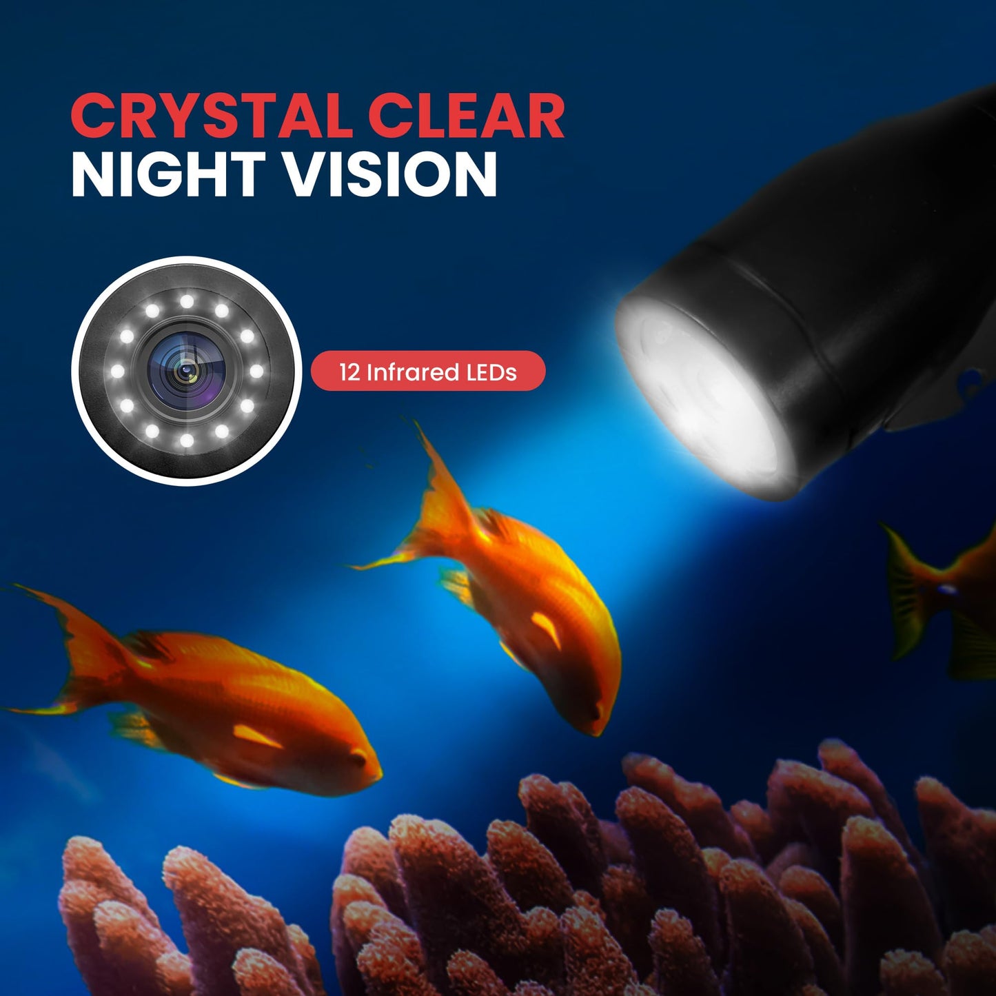 Pyle, Portable LCD Monitor, Underwater Fishing Camera, IP68 Water-Resistant, 4.3" TFT Color, 1000TVL Camera, 12pcs Infrared Lights, Rechargeable Battery, Carrying Case, Sunshield Cover