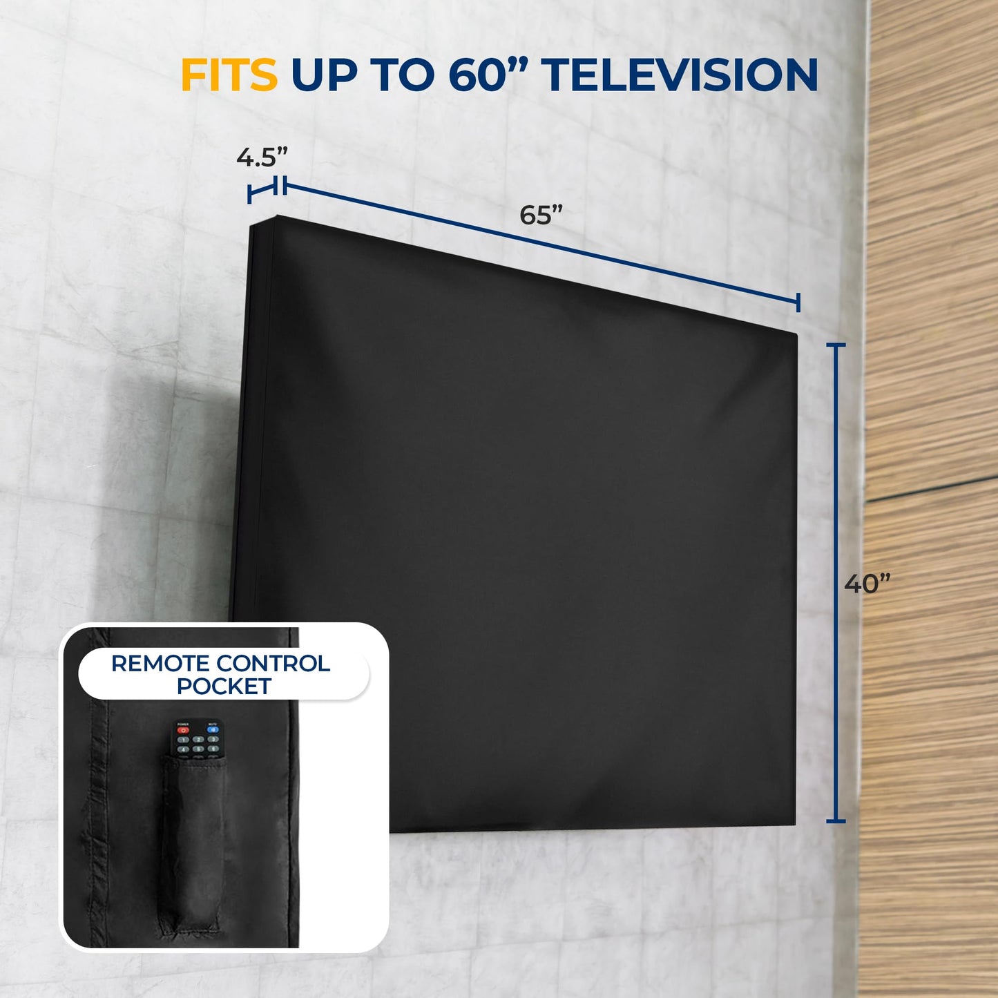 SereneLife Waterproof TV Cover for 60-70 inch TV – Indoor/Outdoor Weatherproof Television with Bottom Cover, Thick Fabric, Dustproof with Remote Control Pocket, Black