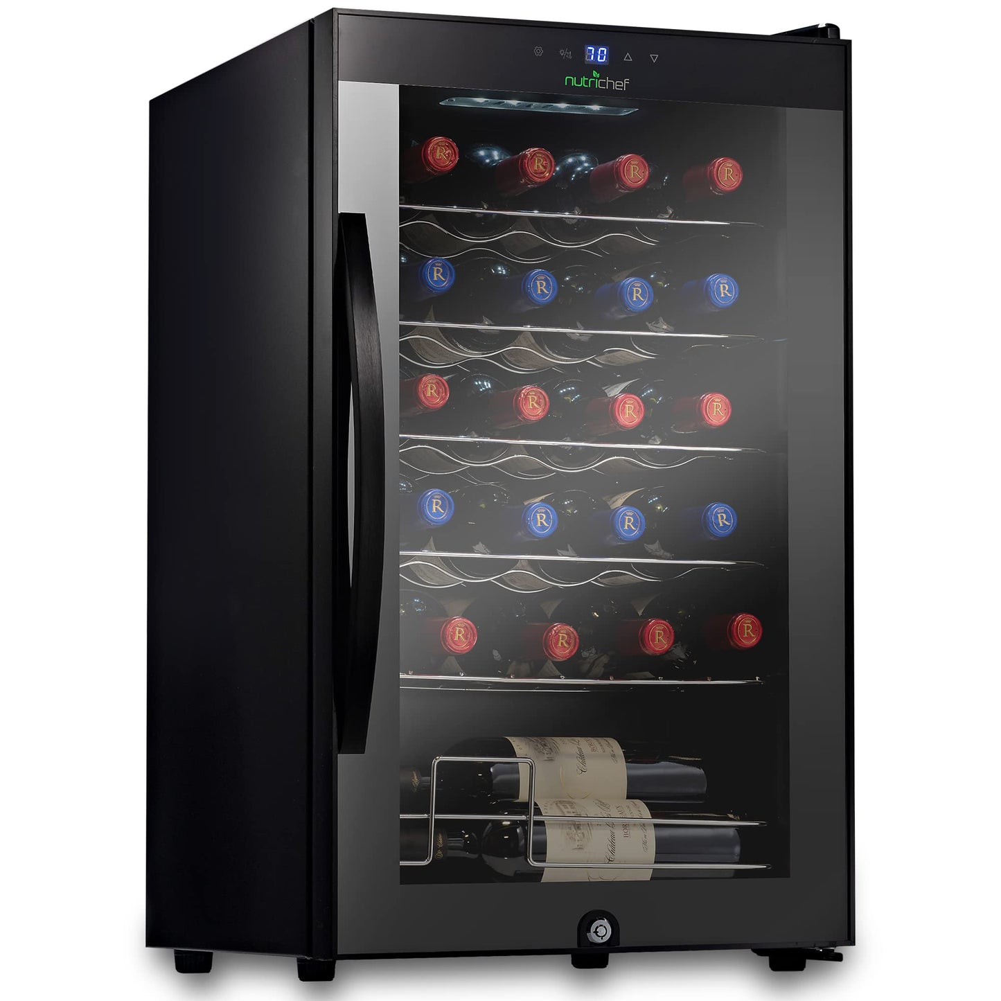 Nutrichef 24 Bottle Wine Fridge | Single Zone Wine Chiller | Adjustable Temperature Control 41°F to 64°F | Ultra Quiet Operation | Wine Cooler For Home & Office | Free Standing 29x16x17 IN