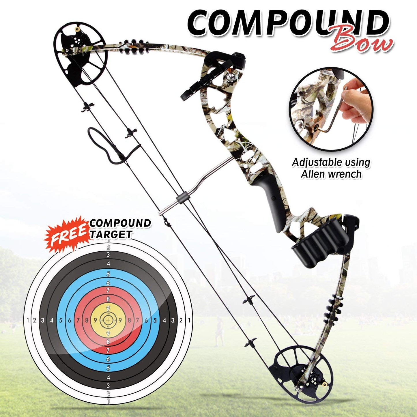 SereneLife Compound Bow, Adjustable Draw Weight 30-70 lbs with Max Speed 320 fps - Right Handed (SLCOMB10),Black
