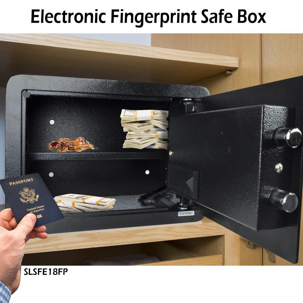 SereneLife Electronic Safe Box | Heavy Duty Money Safe | Digital Touch Pad Lockbox with Code and 2 Keys | Small Safe Box for Home or Office, Secure Cash, Jewelry, Firearms | 13.8’’ x 9.8” Black