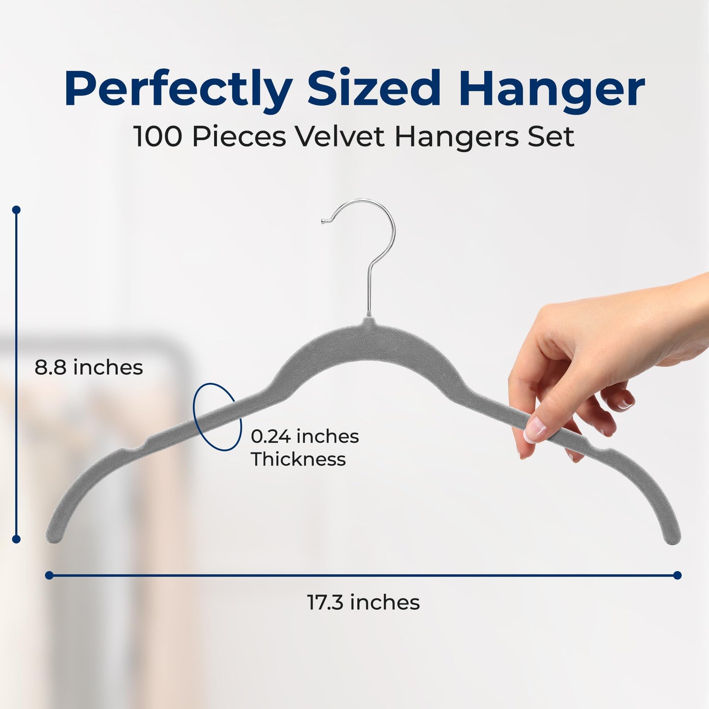 SereneLife 100 Pack Shirt Hangers, Heavy Duty Non-Slip Velvet Hangers with 360° Swivel Hooks, Slim Space-Saving Design for Tops, Jackets, Blouses, & Strappy Dresses (Gray)
