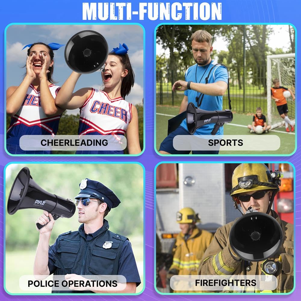 PYLE-PRO 50W Megaphone Speaker PA Bullhorn, Black Aux Input, Adjustable Volume, Siren, 35mm Aux Input, Ideal for Sports Events & Emergency Drills- PMP53IN