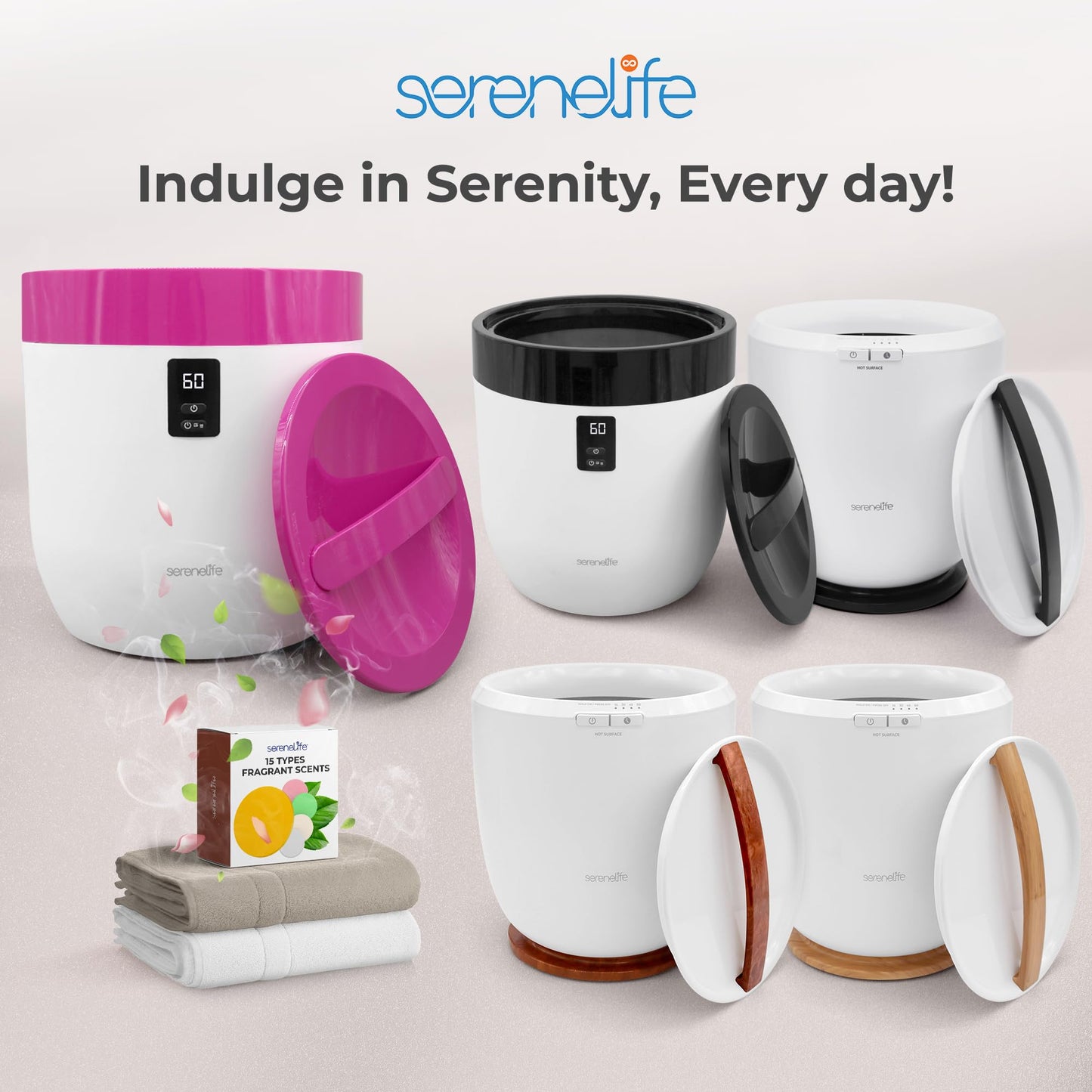 SereneLife Counter Towel Warmer Bucket - with Customized Fragrance for Spa and Bathroom, Luxury Heater, Auto Shut Off, Fits 1 Large Blanket, Bathrobe, PJs (Pink)