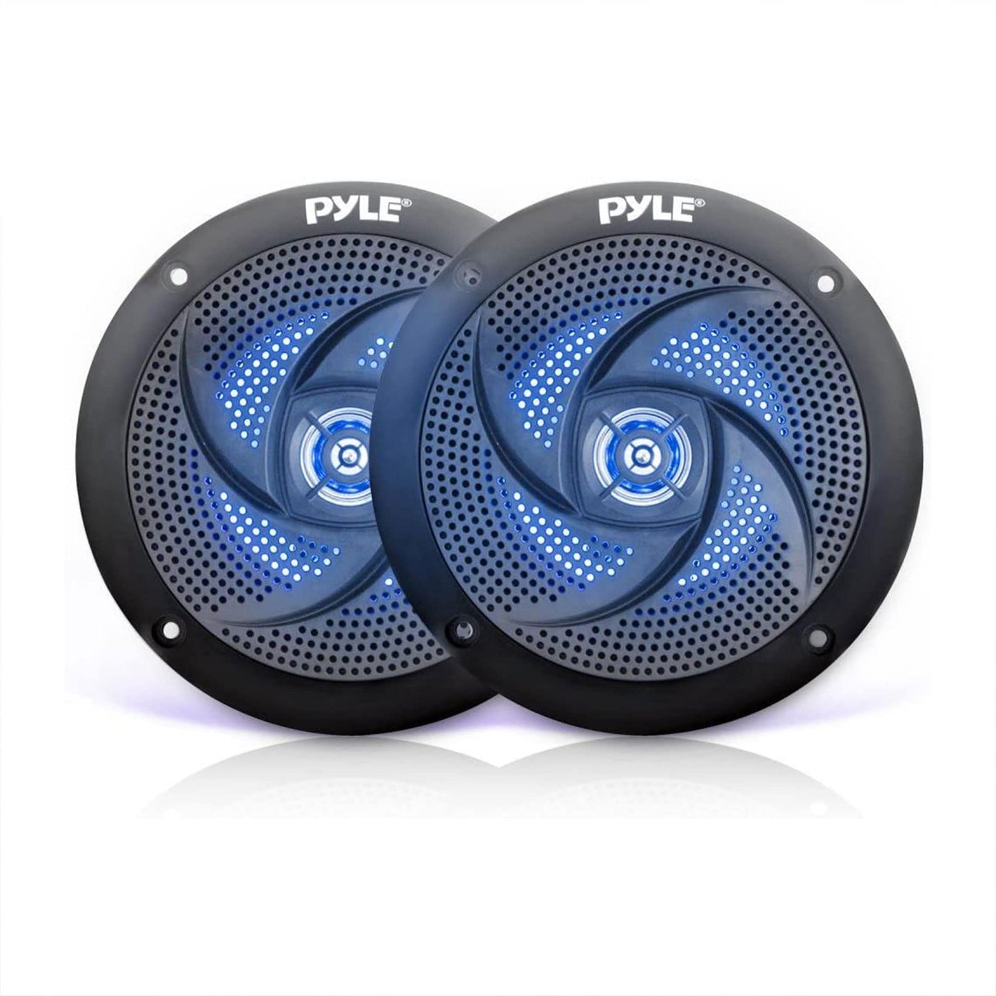 Pyle Waterproof Rated Marine Speakers - 4'' 2 Way Off-Road Vehicles & Weather Resistant Outdoor Audio Stereo Sound System w/ LED Lights, 100W Power, & Low Profile Slim Style, Pair, Black-PLMRS43BL