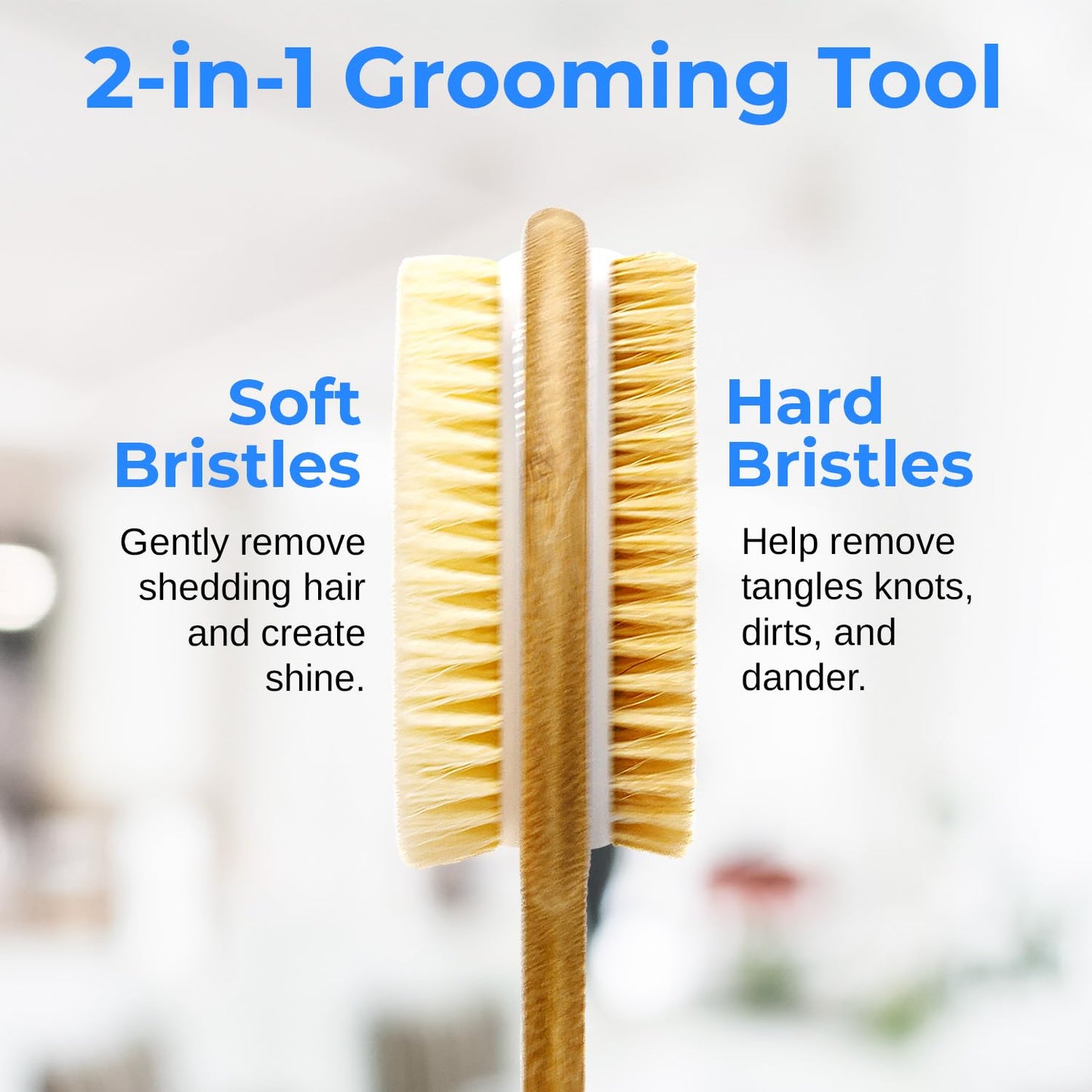 SereneLife Double-Sided Cat and Dog Brush, Pet Grooming Brush with Wooden Handle, Skin-Friendly Pin Brush & Bristle Comb with Massage Particles, 2-in-1 Hair Removal Tool, 17.32"x2.16"x2.36" Inch