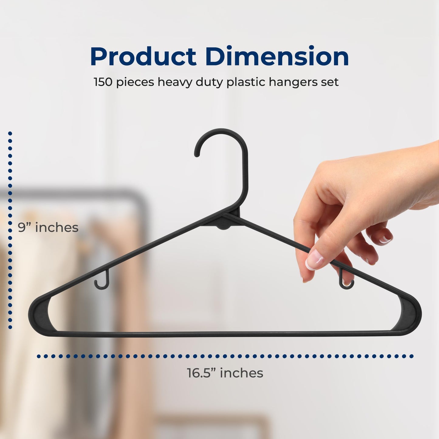 SereneLife 150 Pack Plastic Hangers, Non-Slip, Space-Saving Closet Organizers, Durable and Strong for Shirts, Sweaters, Hoodies, Kids Clothes & Dresses, Ultra-Thin, Lightweight