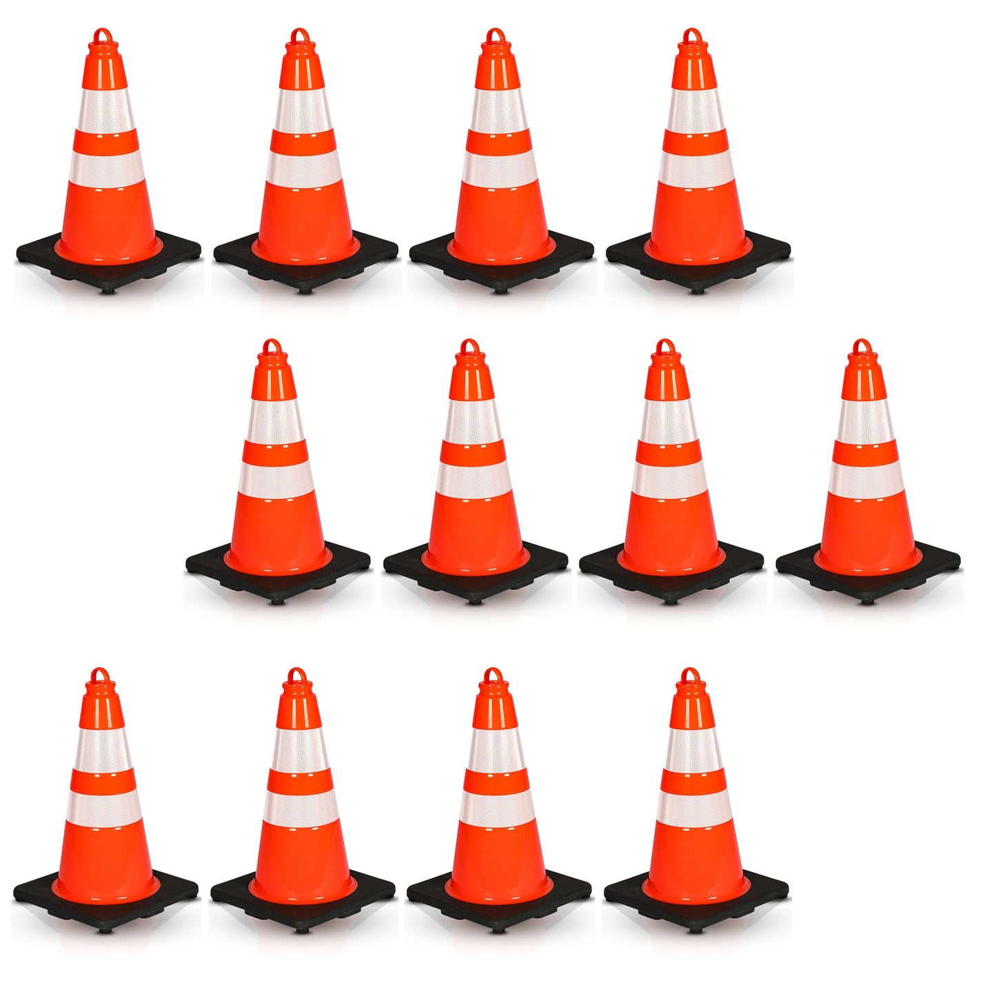 Pyle 18" PVC Traffic Cones, 12-Pack Safety Cones for Parking, Construction, Roadwork, & Sports Training, High-Visibility Orange, Durable, Stackable Design, Heavy-Duty Base for Stability in All Weather