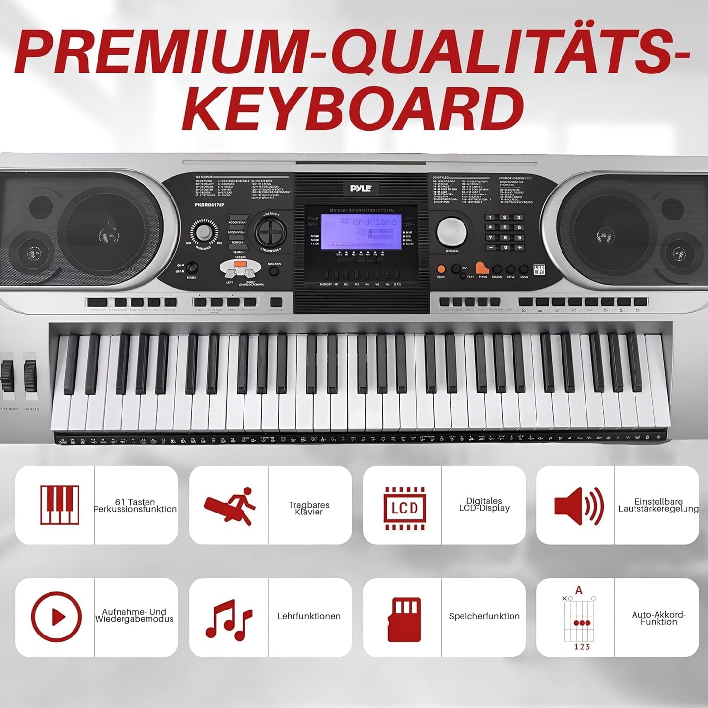 Pyle, Digital Musical Karaoke Portable Electronic Piano Includes Water-Resistant Case Bag, Keyboard Stand, Sustain Pedal & Headset (61 Keys), Compact (PKBRD6175P)
