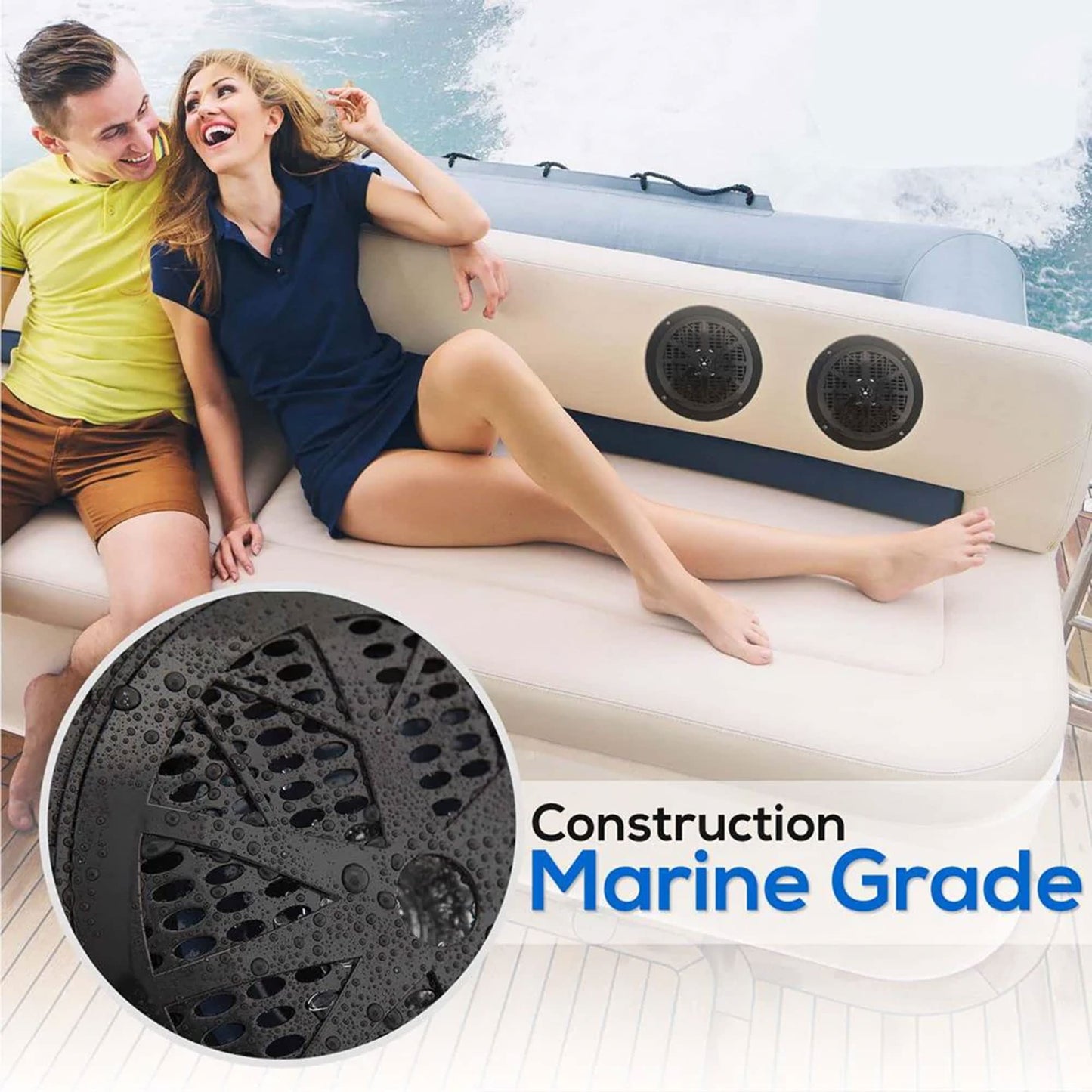 Pyle Bluetooth Marine Receiver Stereo & Speaker Kit 300W Single DIN Boat Marine Head Unit l LCD, Mic, Hands-Free Calling, AUX, MP3/USB/SD, AM/FM Radio, Remote - PLMRK47BK (Black)