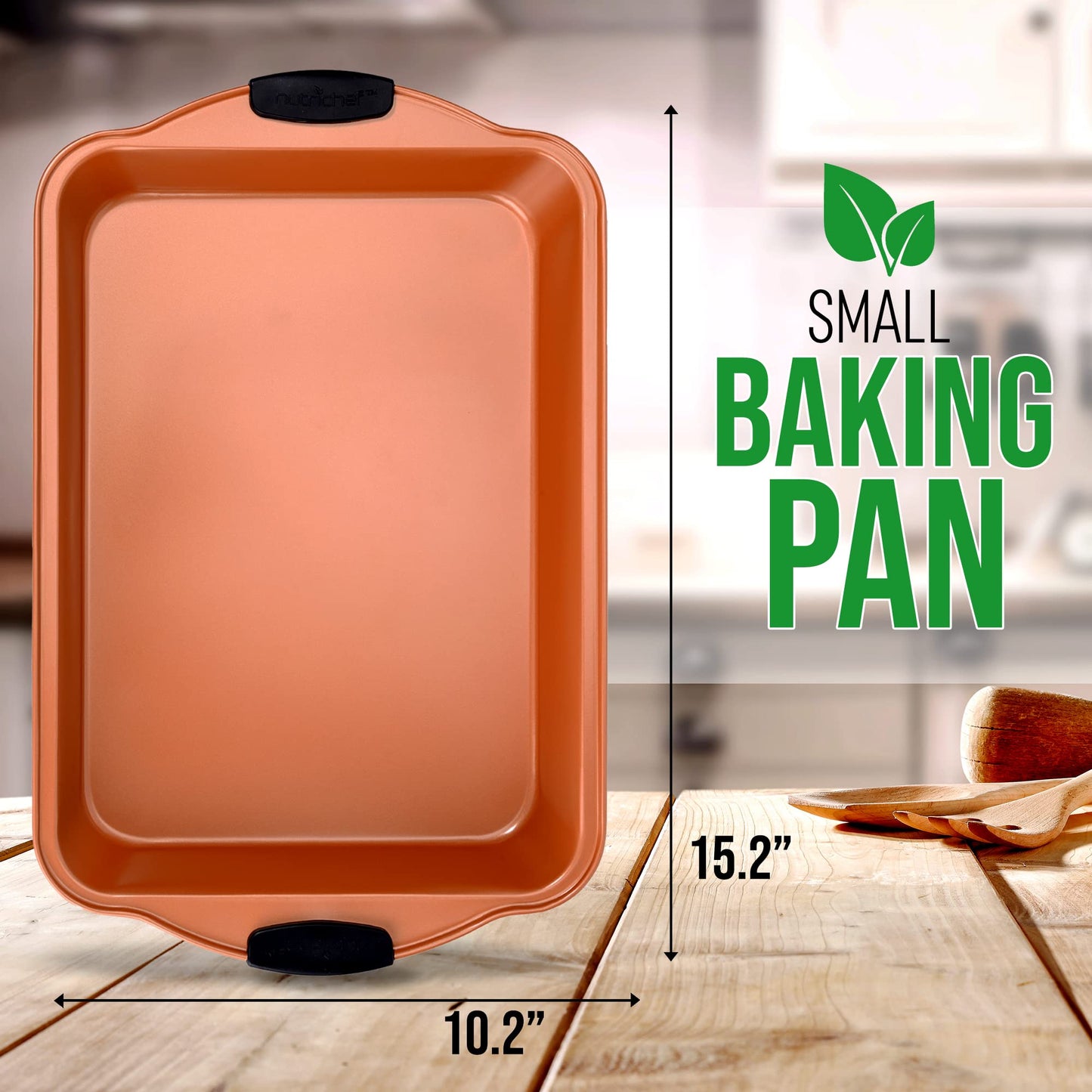 NutriChef 17 Inch x 11 Inch Nonstick Cake Pan, Deluxe Gold Carbon Steel Bakeware W/ Blue Silicone Handles, Ideal for Baking Cakes, Muffins, Loafs, Premium Metal Pan, Compatible with Model NCSBSG36