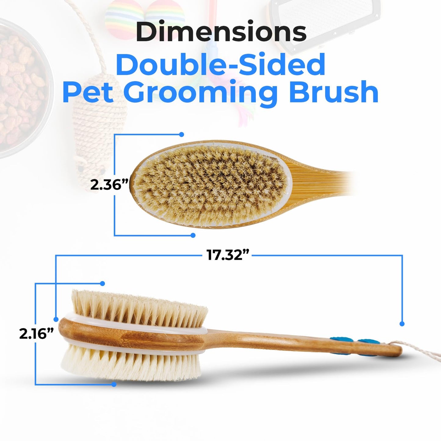 SereneLife Double-Sided Cat and Dog Brush, Pet Grooming Brush with Wooden Handle, Skin-Friendly Pin Brush & Bristle Comb with Massage Particles, 2-in-1 Hair Removal Tool, 17.32"x2.16"x2.36" Inch