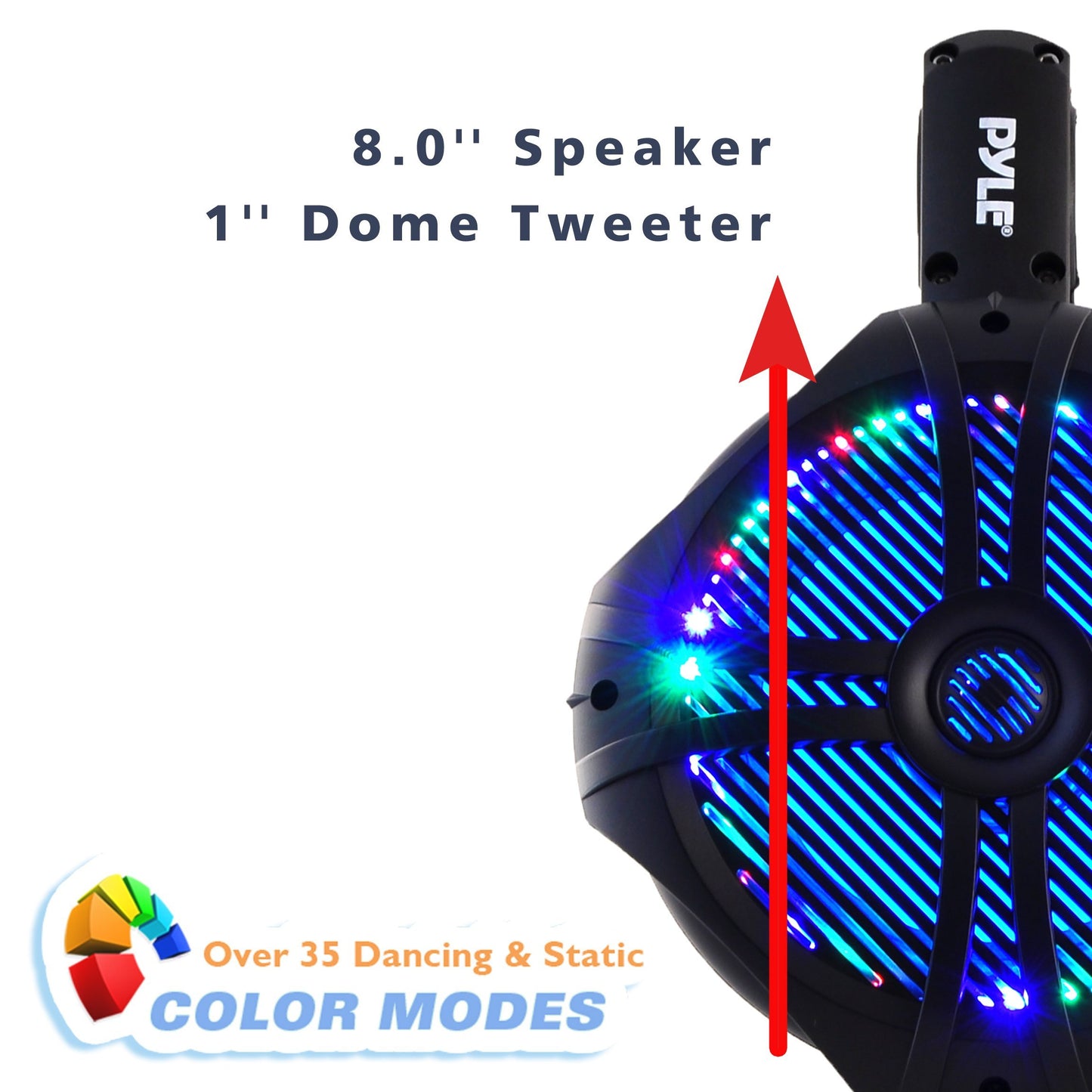 Pyle Waterproof Marine Wakeboard Tower Speakers - 8in Dual Subwoofer Speaker Set and 1”Tweeter,LED Lights and 260 Watt Power -2-way Boat Audio System with Mounting Bracket -1 Pair-PLMRWB85LEB (Black)