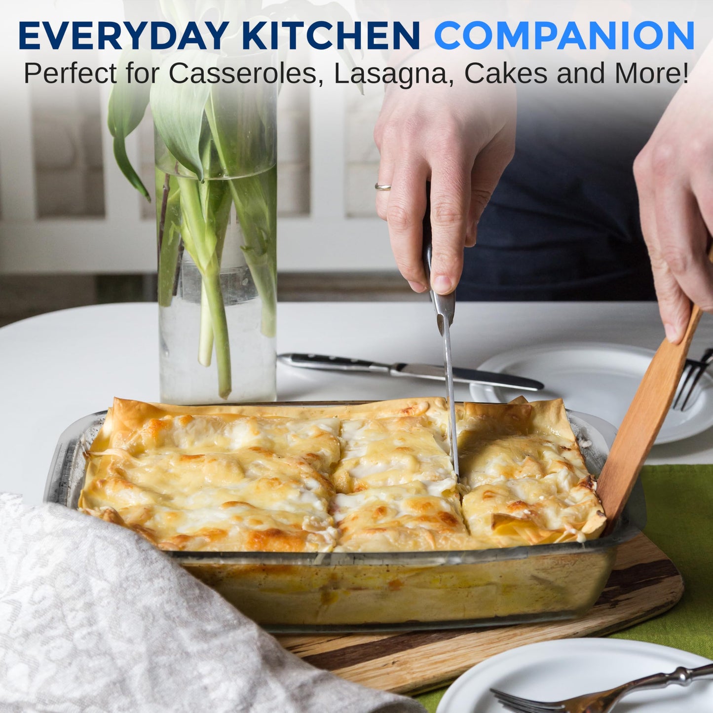 SereneLife 8-Piece Glass Baking Dish with Lids Set - ( 4 Heavy Duty Rectangular Glass Baking Pan with 4 BPA-Free Lids ), Oven-Safe Bakeware for Lasagna, Meats, Desserts - Dishwasher Safe, Red
