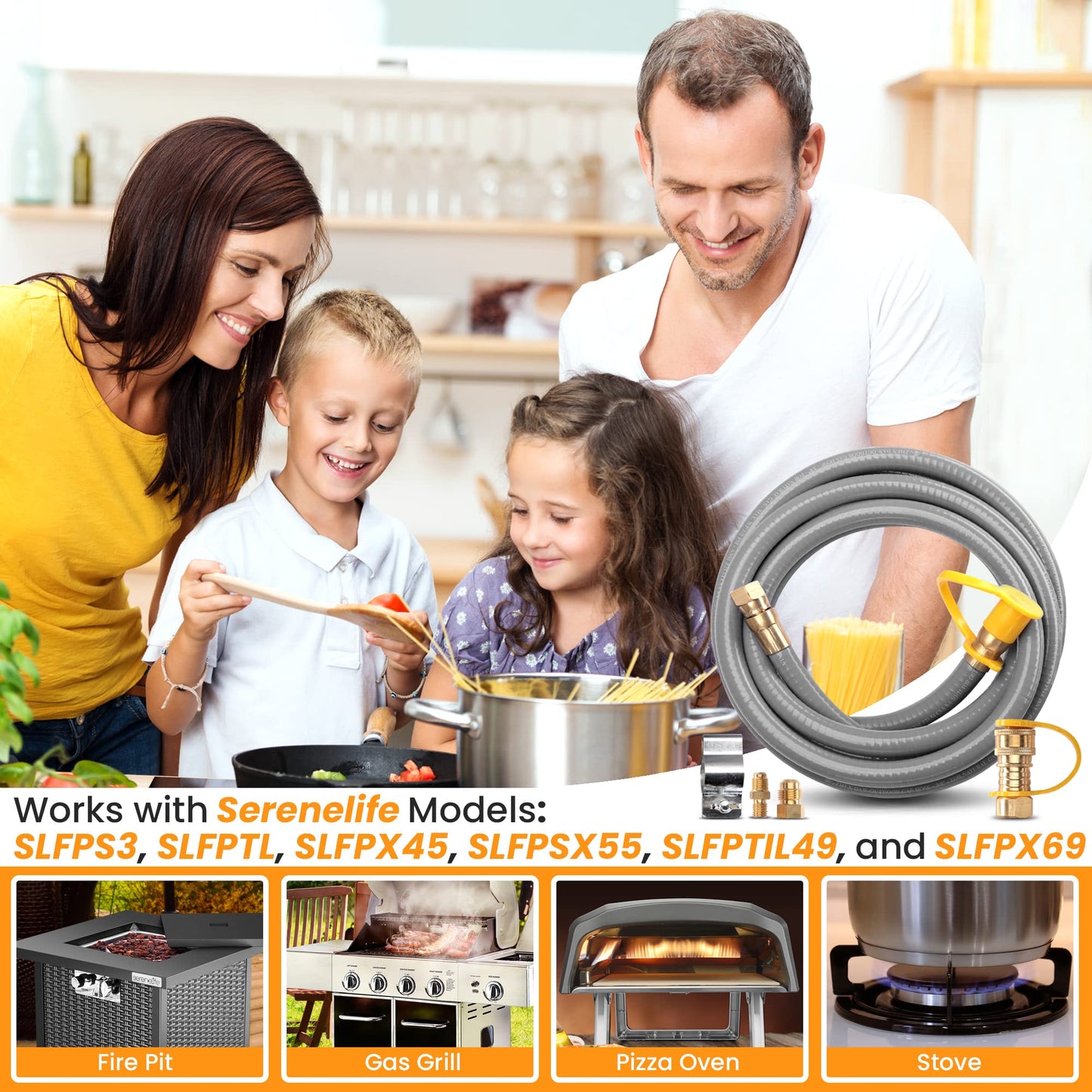 SereneLifeHome Natural Gas Hose, with Conversion Kit and Quick Connect Fittings, Works with Models SLFPS3, SLFPTL, SLFPX45, SLFPSX55, SLFPTIL49, and SLFPX69