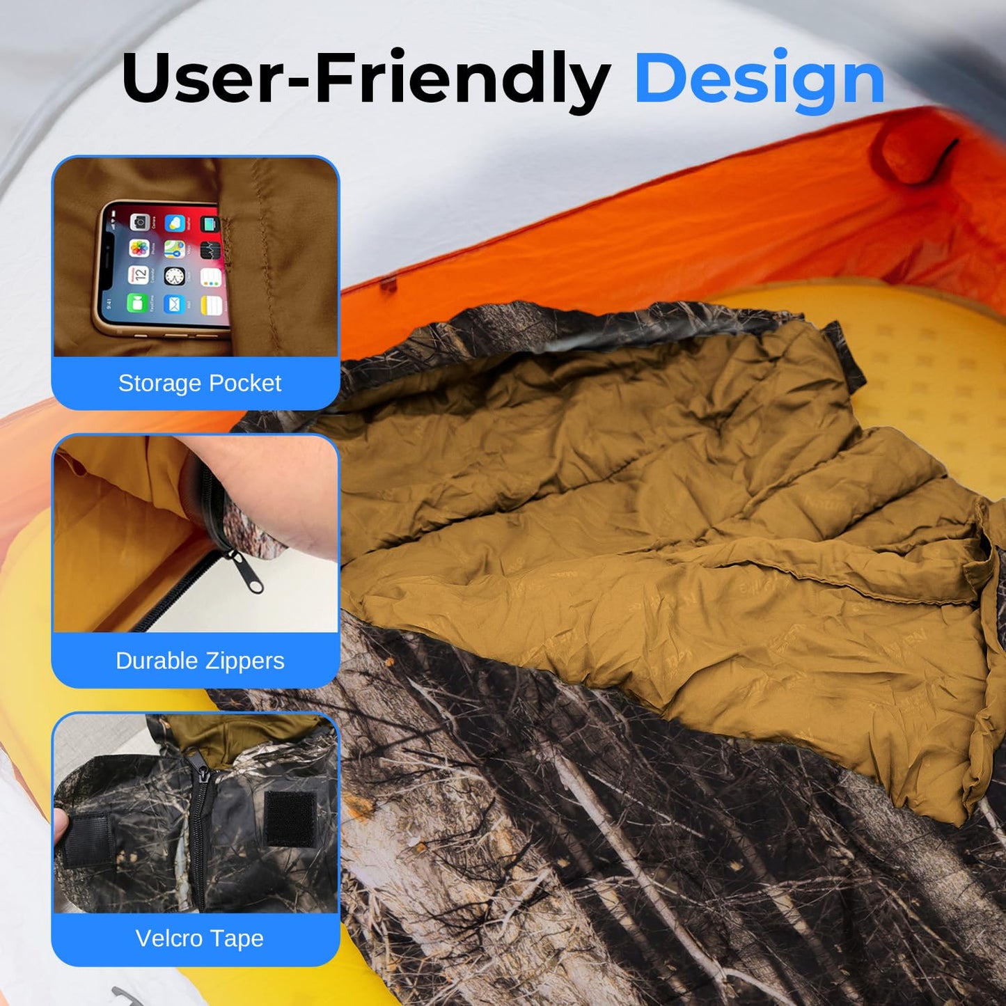 SereneLife Backpacking Sleeping Bag Camping Gear, Mummy Sleeping Bag For Adults/Teens w/ Pillow and Bag - Outdoor Lightweight Weather Proof Sleeping Bag for Camping, Hiking Traveling, Real Tree