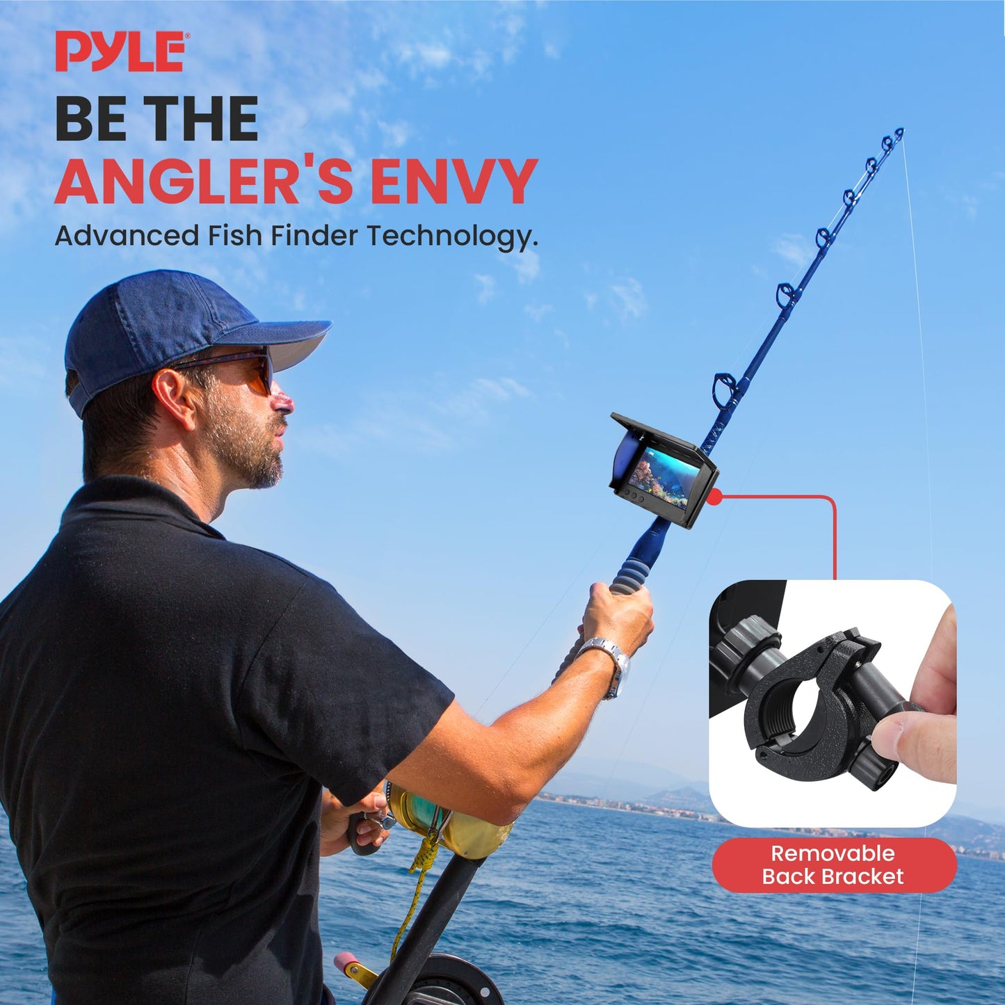 Pyle, Portable LCD Monitor, Underwater Fishing Camera, IP68 Water-Resistant, 4.3" TFT Color, 1000TVL Camera, 12pcs Infrared Lights, Rechargeable Battery, Carrying Case, Sunshield Cover