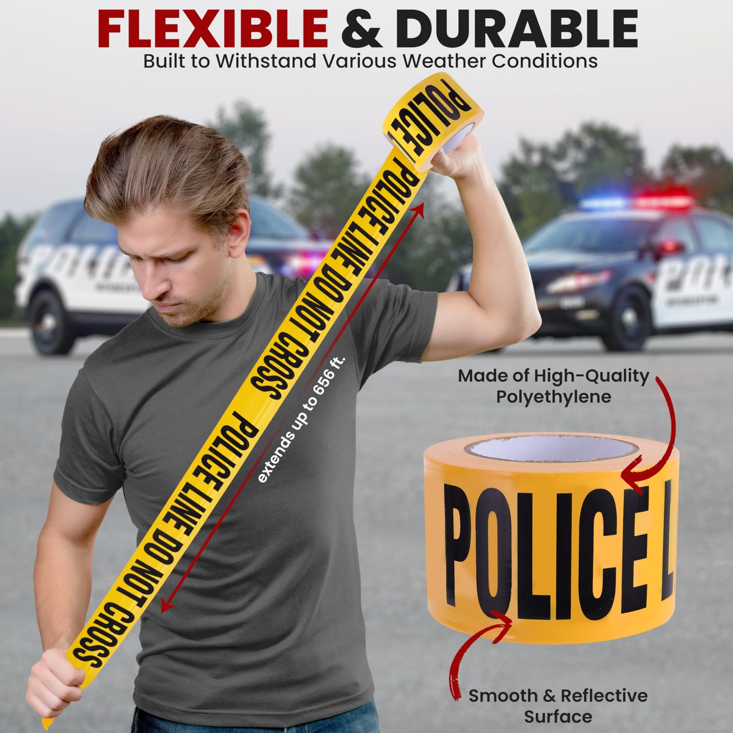 pyle 8 Pieces Safety Police Line Do Not Cross Barricade Tape Set - 656 Foot Long Tape Roll Suitable for a Wide Range of Applications, Including Roadworks, Events, and Hazardous Areas