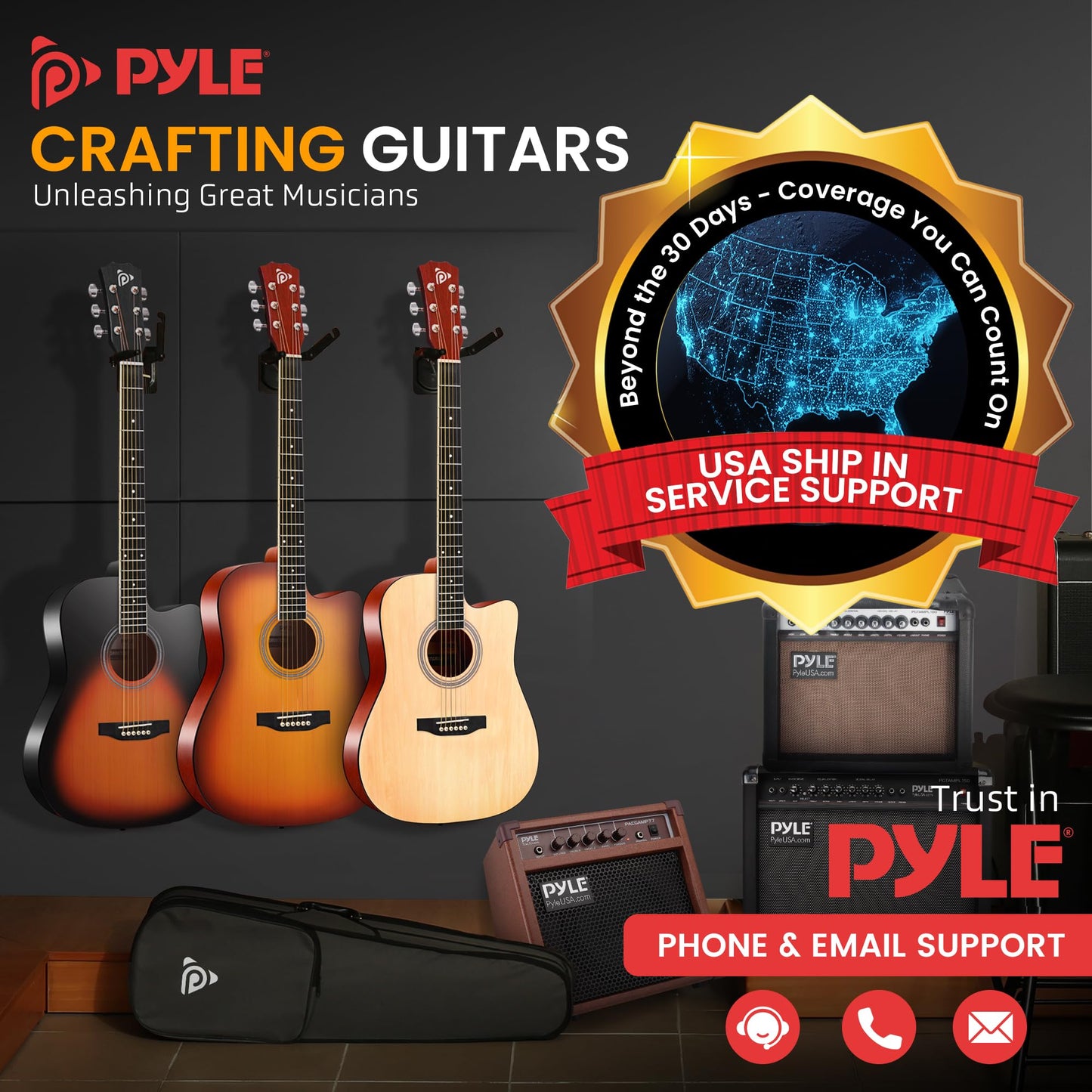 Pyle Steel String Acoustic Guitar Kit, 4/4 Full Size Cutaway All-Wood Guitarra Acustica with Premium Accessory Set and Upgraded Gig Bag, 41" Cherry Burst Glossy