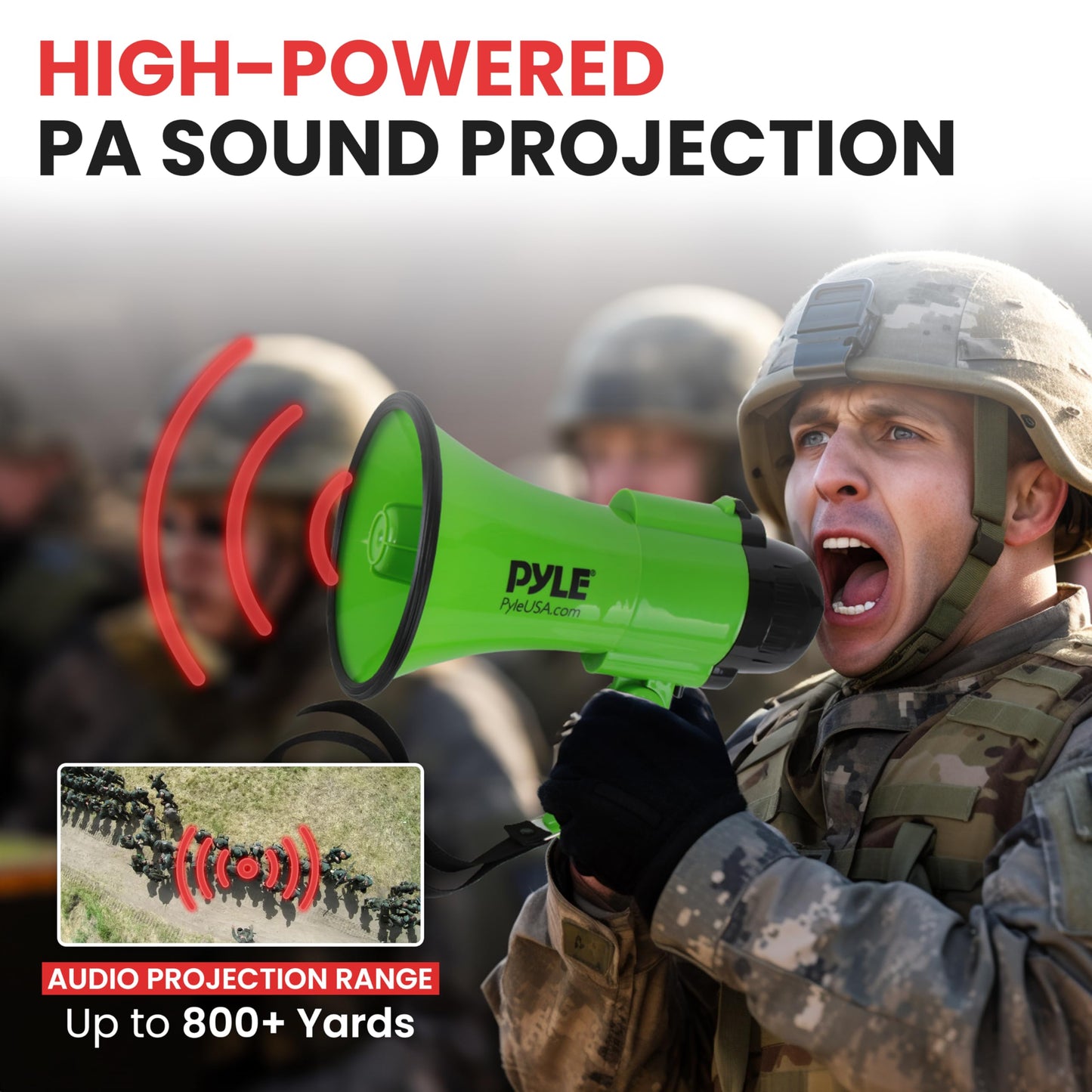 Pyle Compact Battery-Operated Megaphone with Siren - 30 Watt Power, Microphone, 2 Modes, PA Sound, Bullhorn, Foldable Handle for Cheerleading, Police Use (Green)
