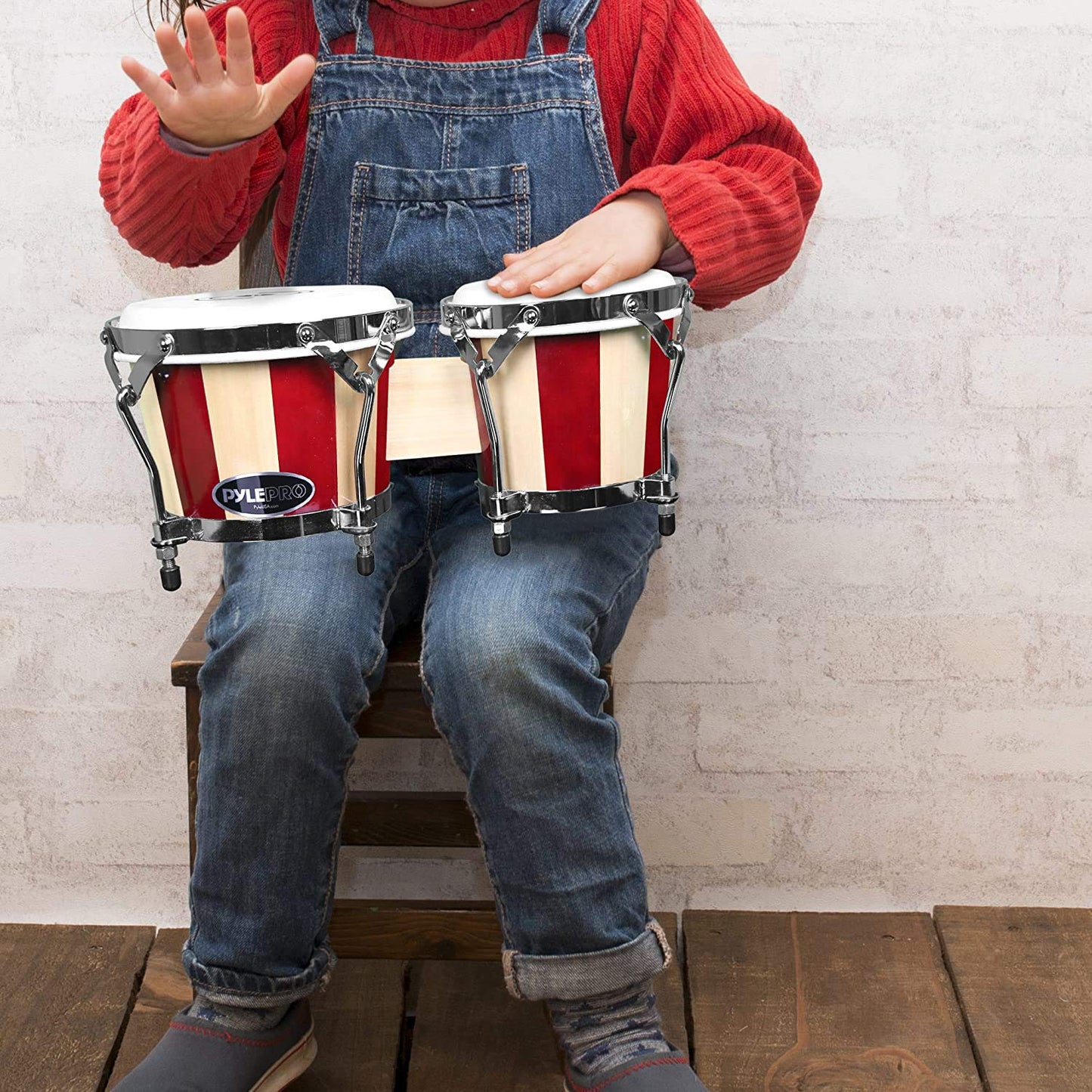 Pyle Hand Crafted Bongo Drums - Pair of Wooden Bongo Drums, 6.5 & 7.5 Inch - PBND10
