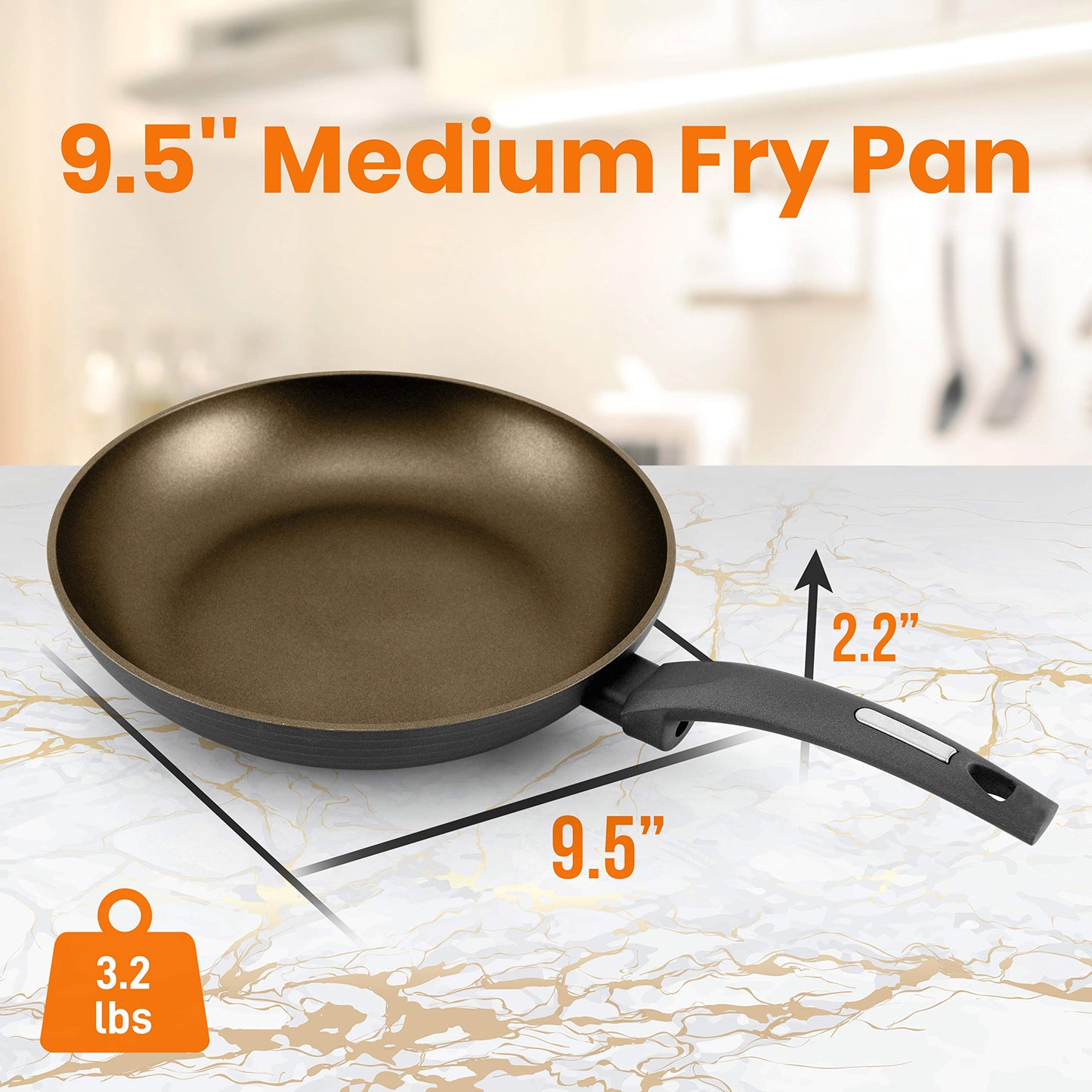 NutriChef 9.5'' Medium Fry Pan - Non-Stick Stylish Kitchen Cookware with Metallic Ridge-Line Pattern (Works with Model: NCCW12S)