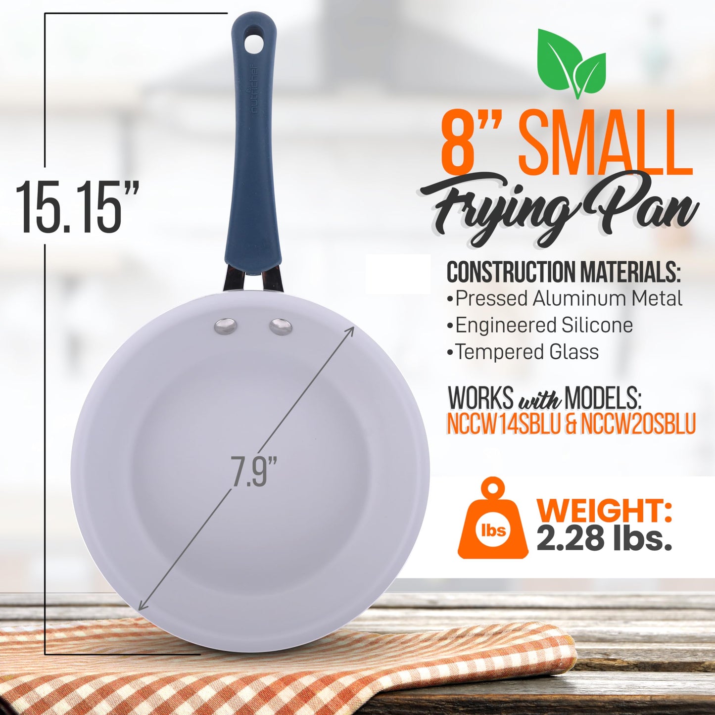 NutriChef 8'' Small Fry Pan - Non-Stick High-Qualified Kitchen Cookware, Heat Resistant Lacquer Outside, (Works with Models: NCCW14SBLU & NCCW20SBLU) - NCCW14SBLUMFP