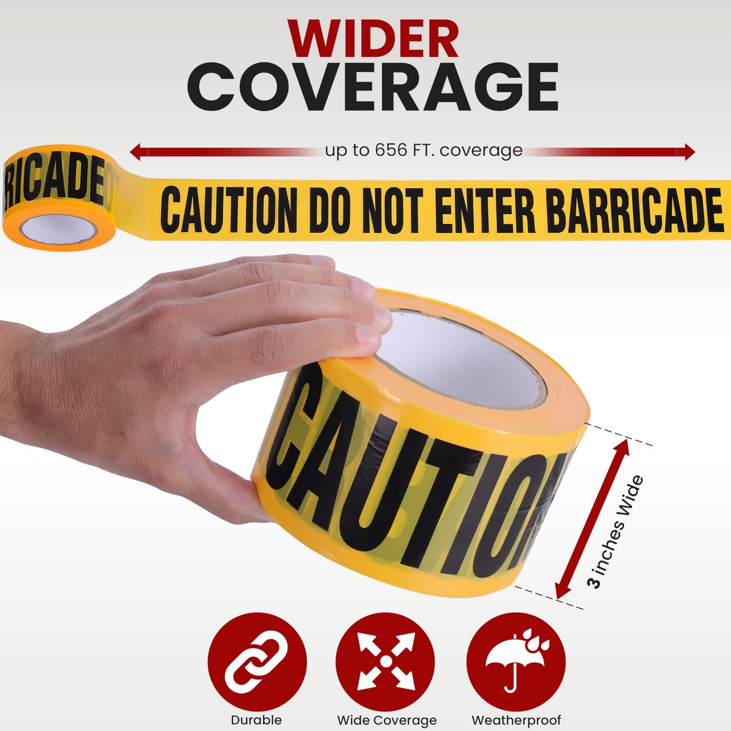 Pyle Caution Tape Yellow, "Caution Do Not Enter” 200 Meter Roll of Non-Adhesive Safety Barricade Warning Tape, Highly Durable & Visible for Indoor/Outdoor Use 4 pc