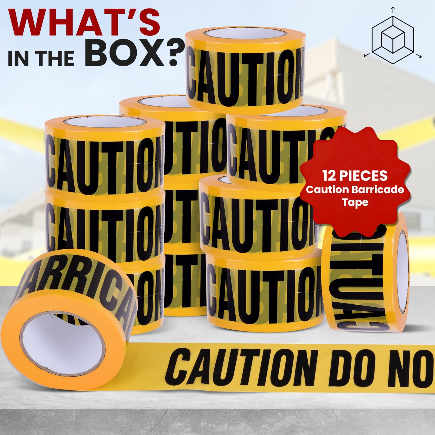 pyle 12 Pieces Yellow Caution Do Not Enter Tape Set - 656 Foot Long Tape Roll Suitable for a Wide Range of Applications, Including Roadworks, Events, and Hazardous Areas